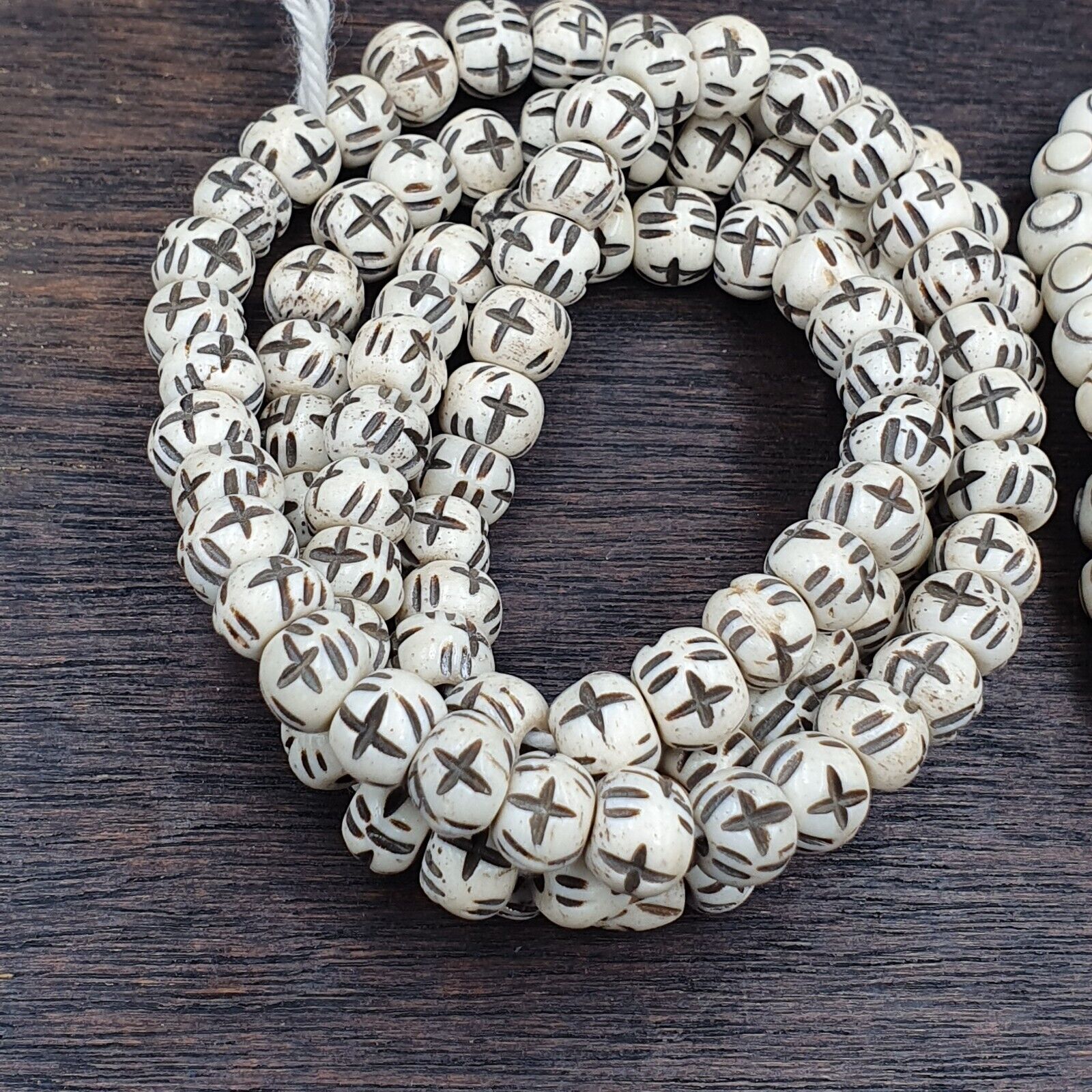 Lot 2 Old Tibetan Chinese Carved Necklace Tribal Decorated Beads Strands #B4