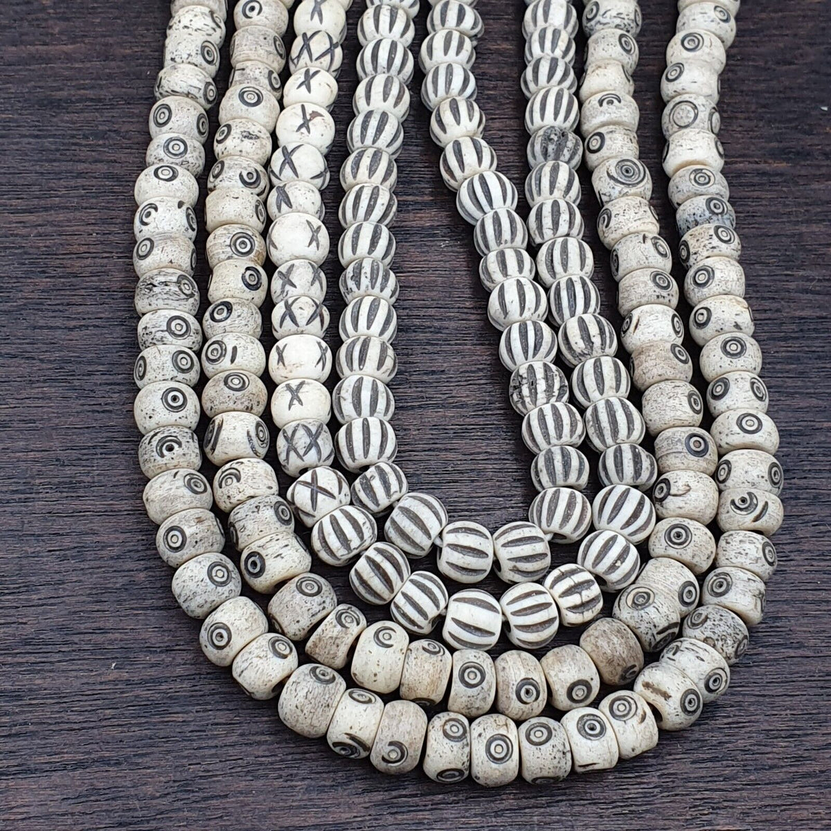 Lot 2 Old Tibetan Chinese Carved Necklace Tribal Decorated Beads Strands #2