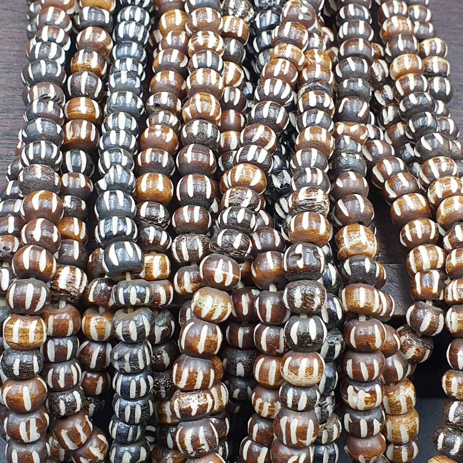 Lot 2 Old Tibetan Carving Yak Bone Necklace Tribal Decorated Beads Strands #B8