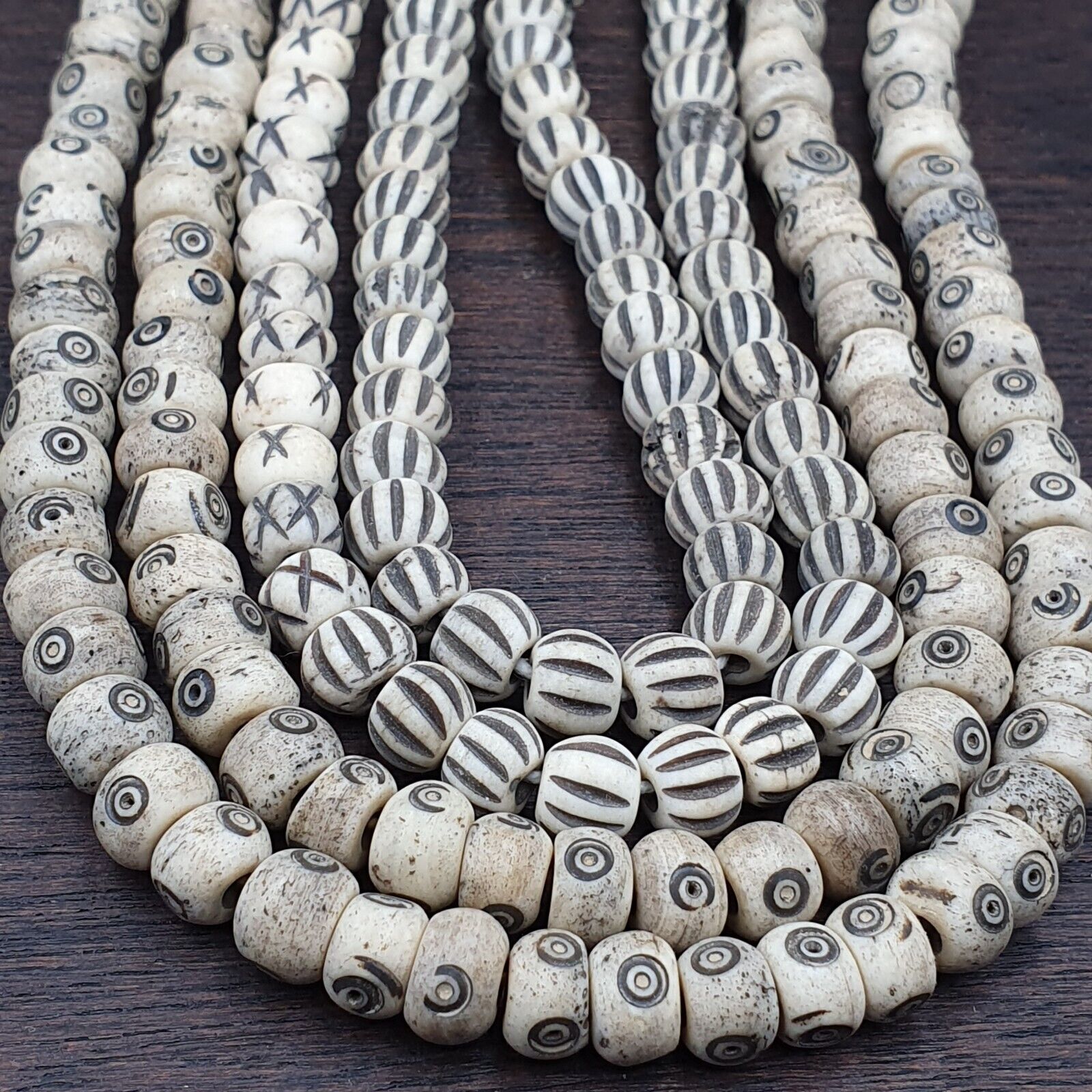 Lot 2 Old Tibetan Chinese Carved Necklace Tribal Decorated Beads Strands #2