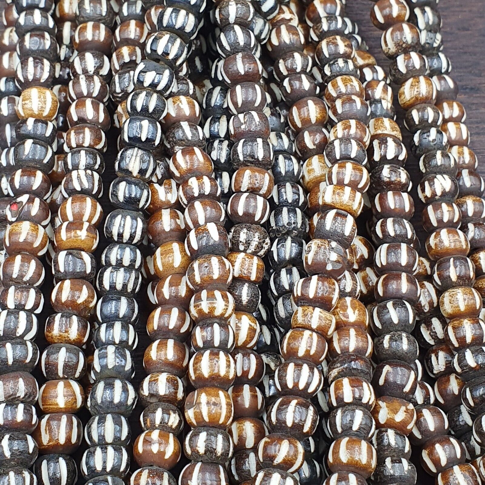 Lot 2 Old Tibetan Carving Yak Bone Necklace Tribal Decorated Beads Strands #B8