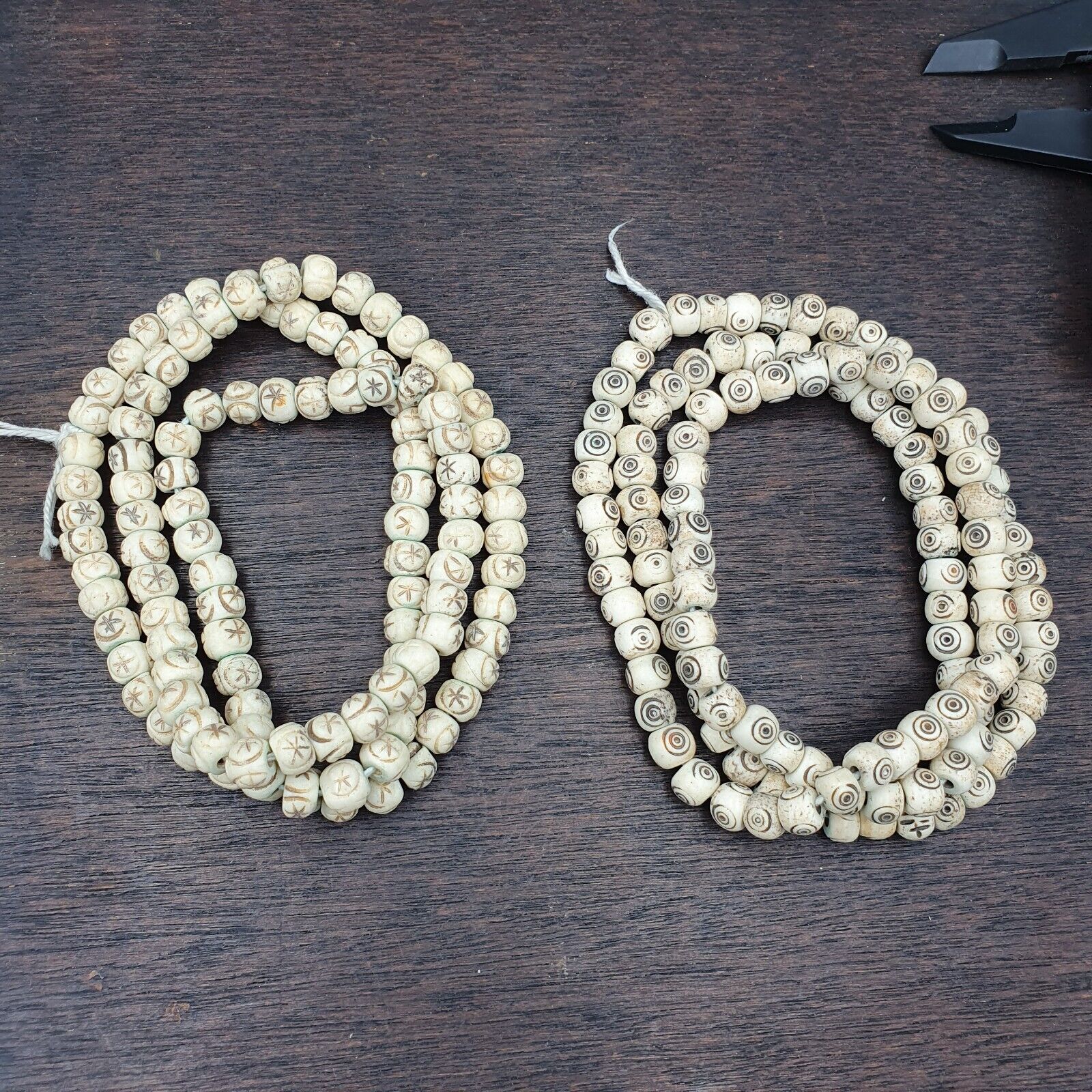 Lot 2 Old Tibetan Chinese Carved Necklace Tribal Decorated Beads Strands #B4