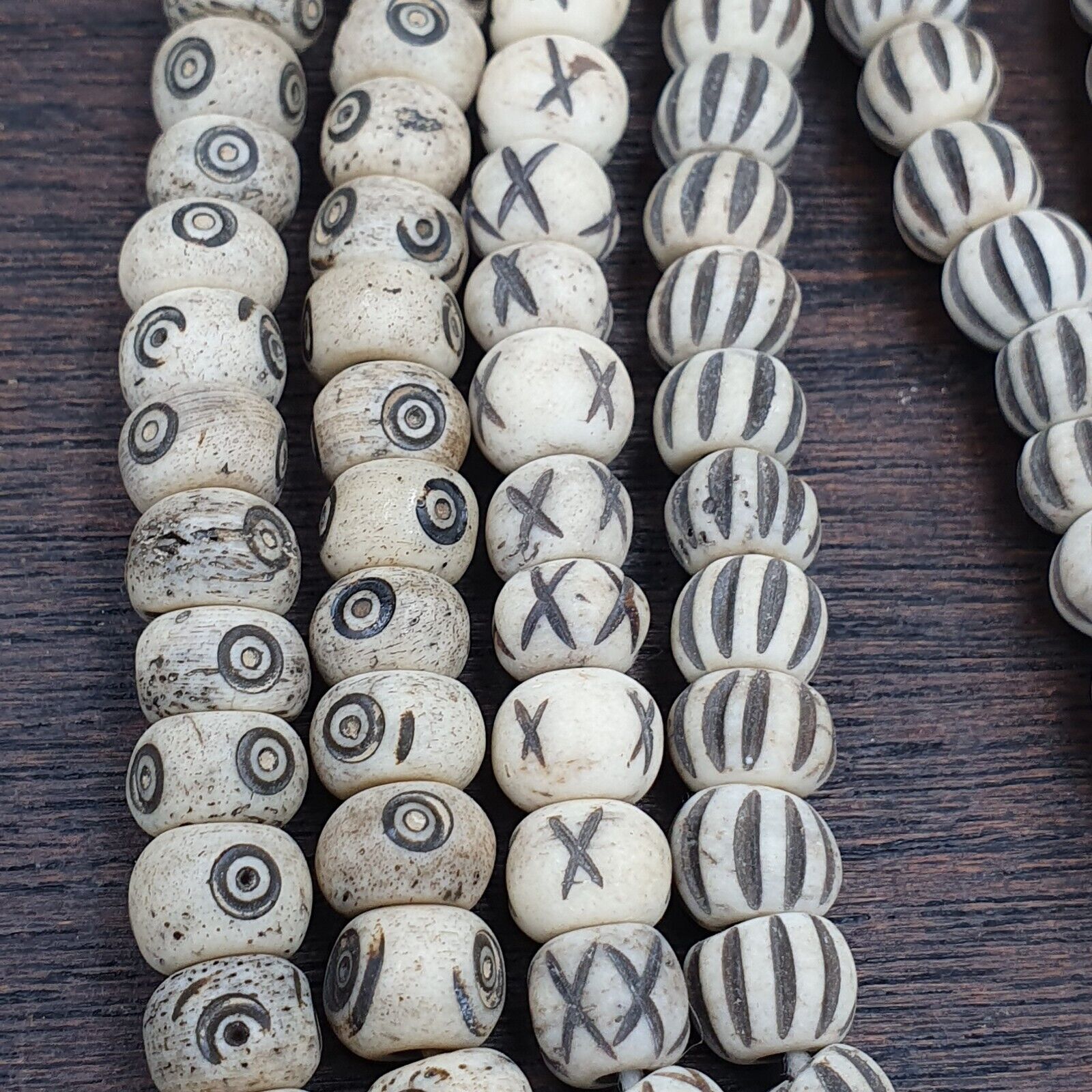 Lot 2 Old Tibetan Chinese Carved Necklace Tribal Decorated Beads Strands #2
