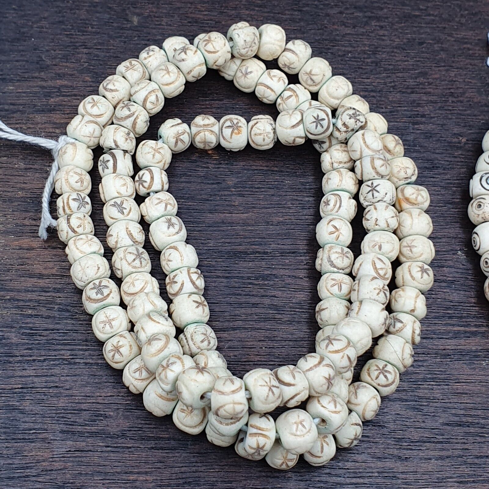 Lot 2 Old Tibetan Chinese Carved Necklace Tribal Decorated Beads Strands #B4