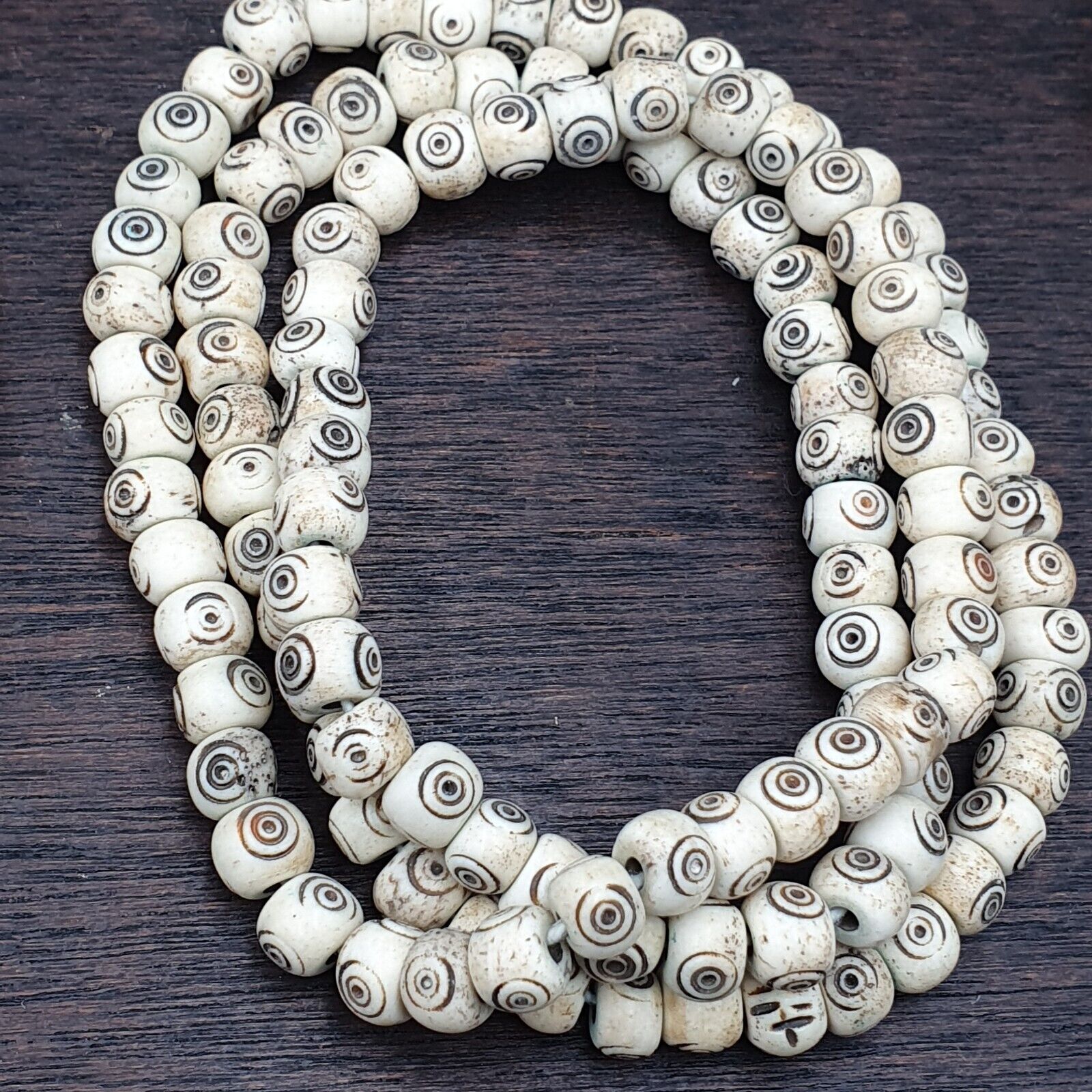 Lot 2 Old Tibetan Chinese Carved Necklace Tribal Decorated Beads Strands #B4