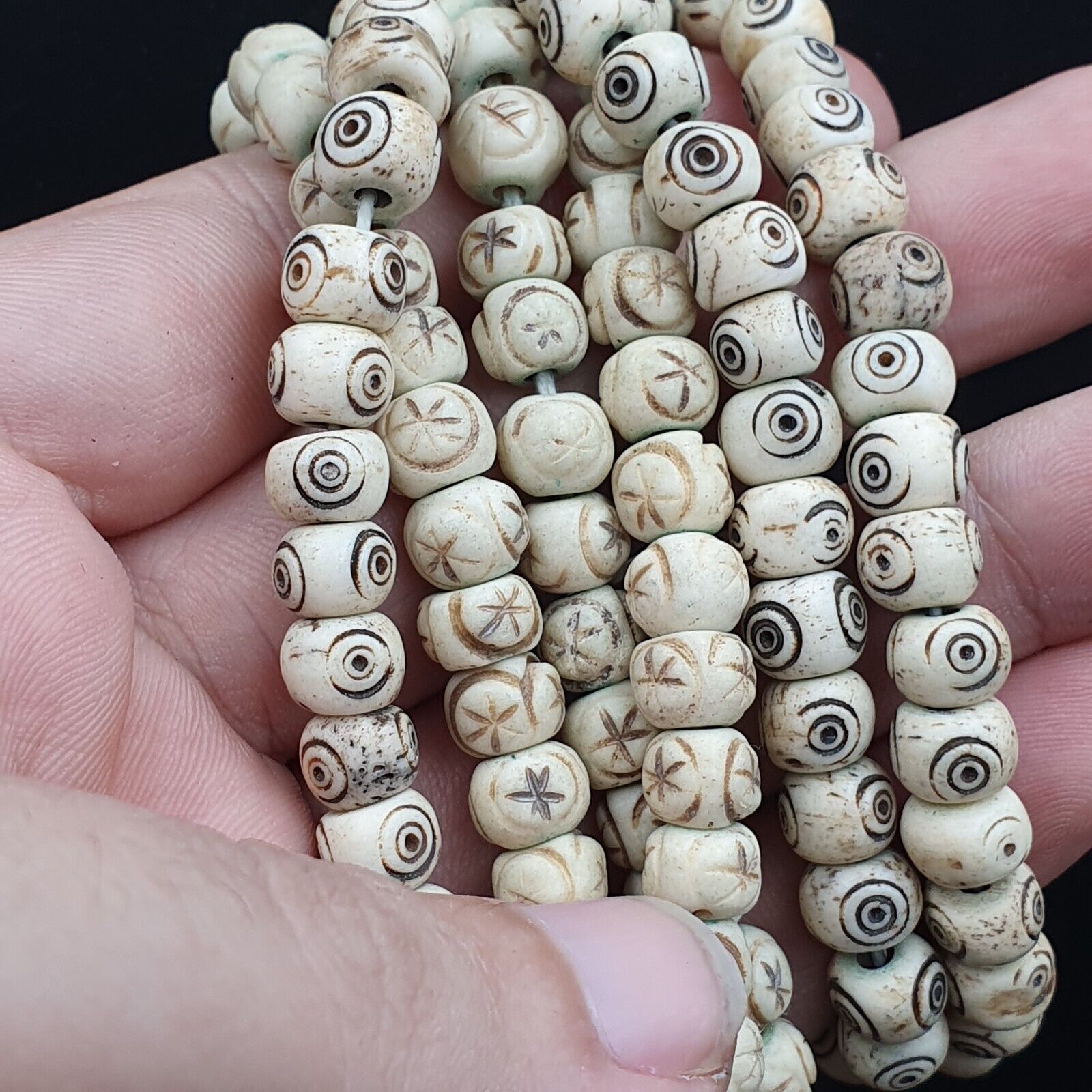 Lot 2 Old Tibetan Chinese Carved Necklace Tribal Decorated Beads Strands #B4