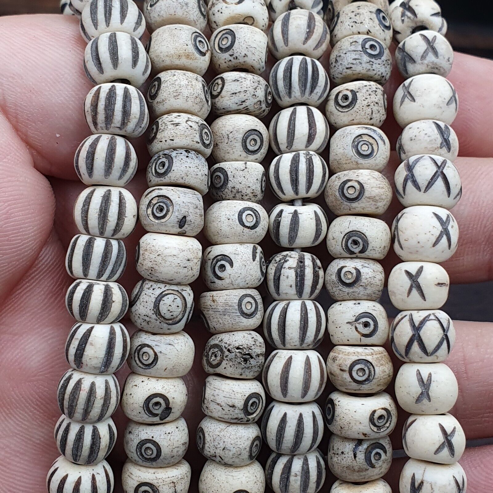 Lot 2 Old Tibetan Chinese Carved Necklace Tribal Decorated Beads Strands #2