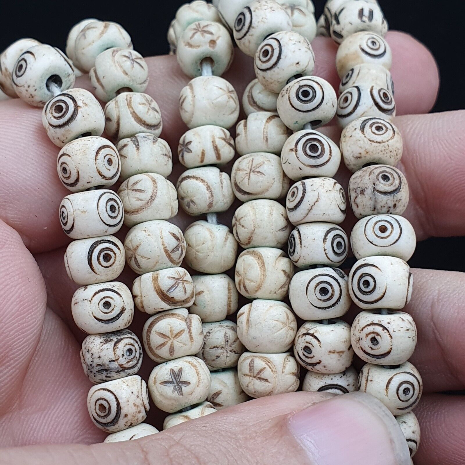 Lot 2 Old Tibetan Chinese Carved Necklace Tribal Decorated Beads Strands #B4