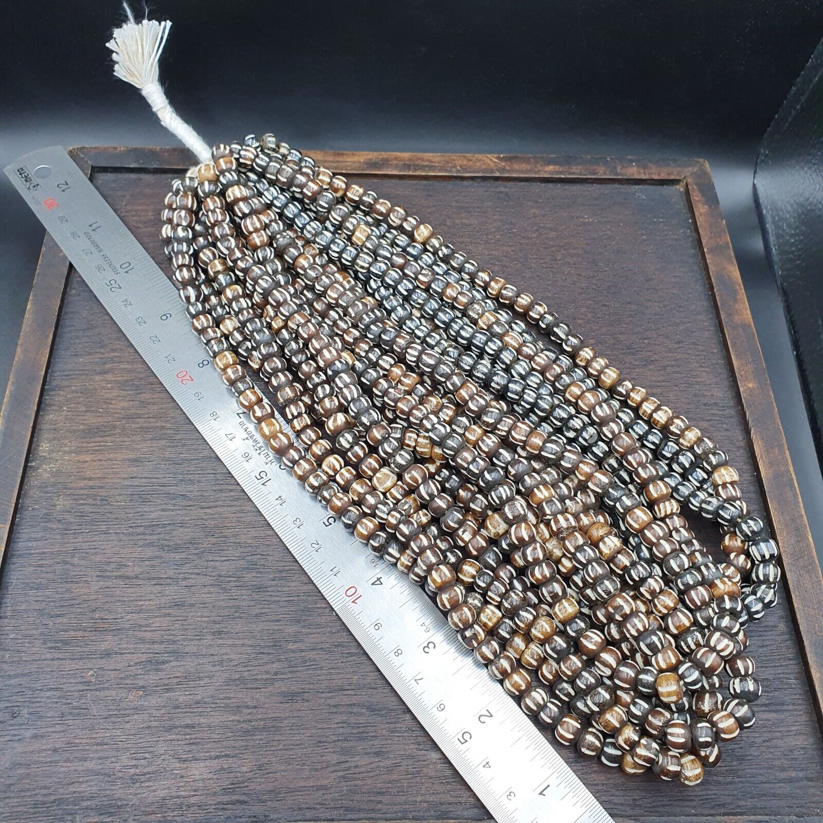 Lot 2 Old Tibetan Carving Yak Bone Necklace Tribal Decorated Beads Strands #B8
