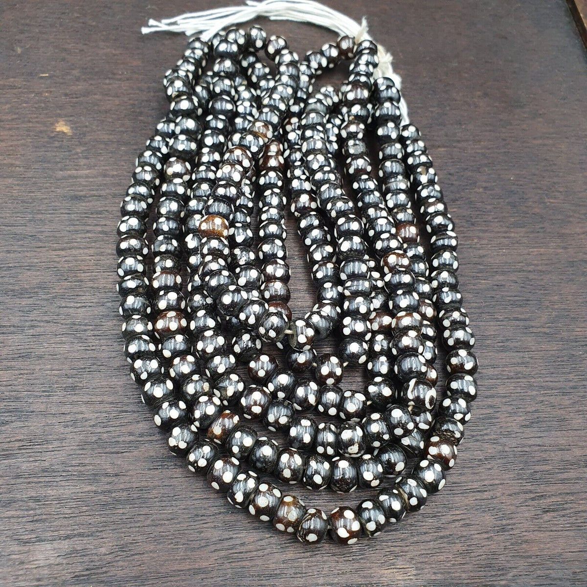 Lot 3 Old Tibetan Carving Yak Bone Necklace Tribal Decorated Beads Strands #B9