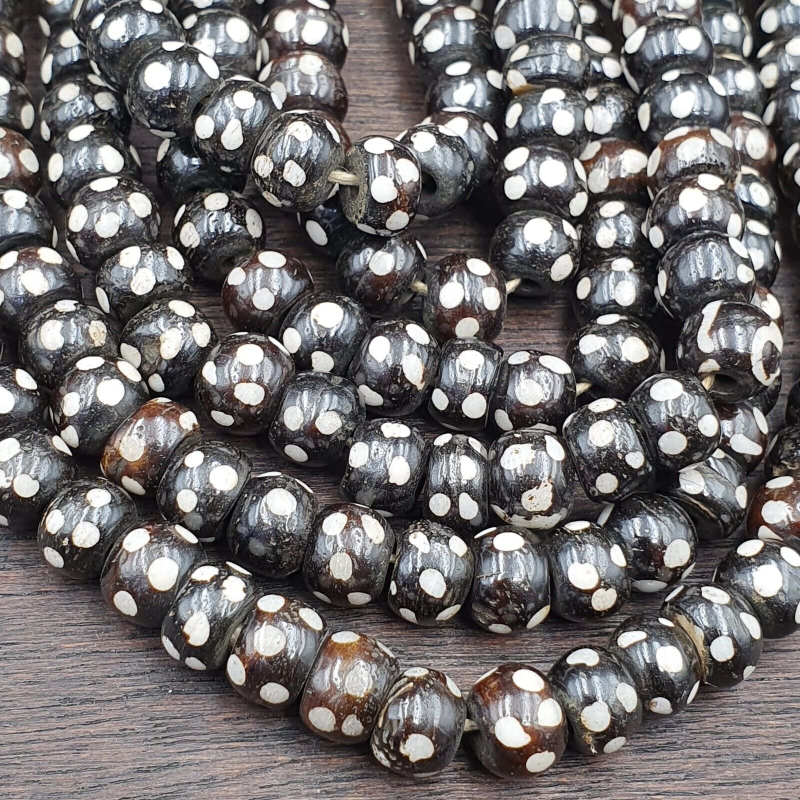 Lot 3 Old Tibetan Carving Yak Bone Necklace Tribal Decorated Beads Strands #B9