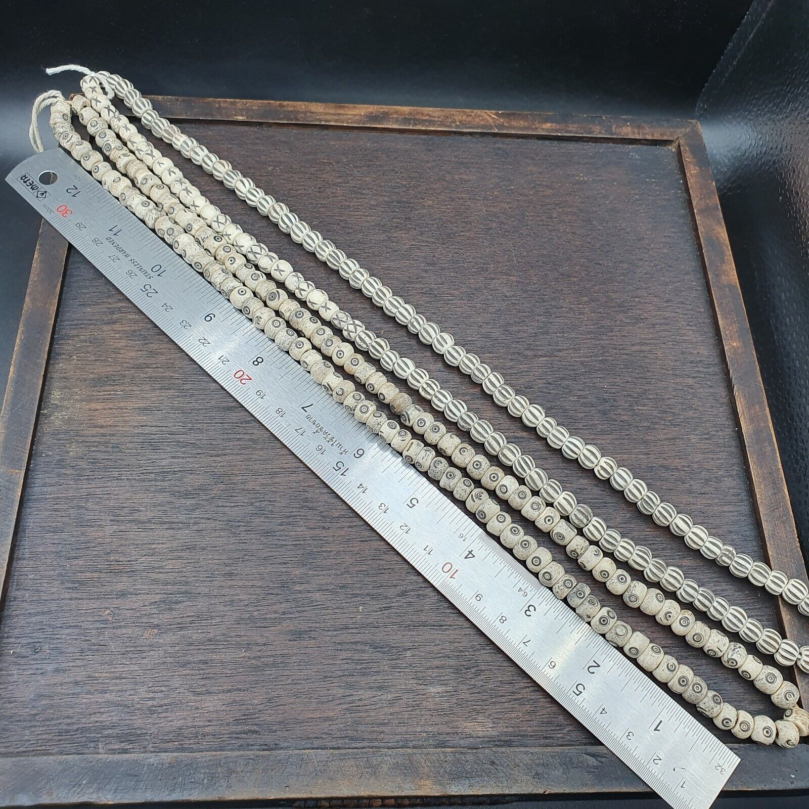 Lot 2 Old Tibetan Chinese Carved Necklace Tribal Decorated Beads Strands #2