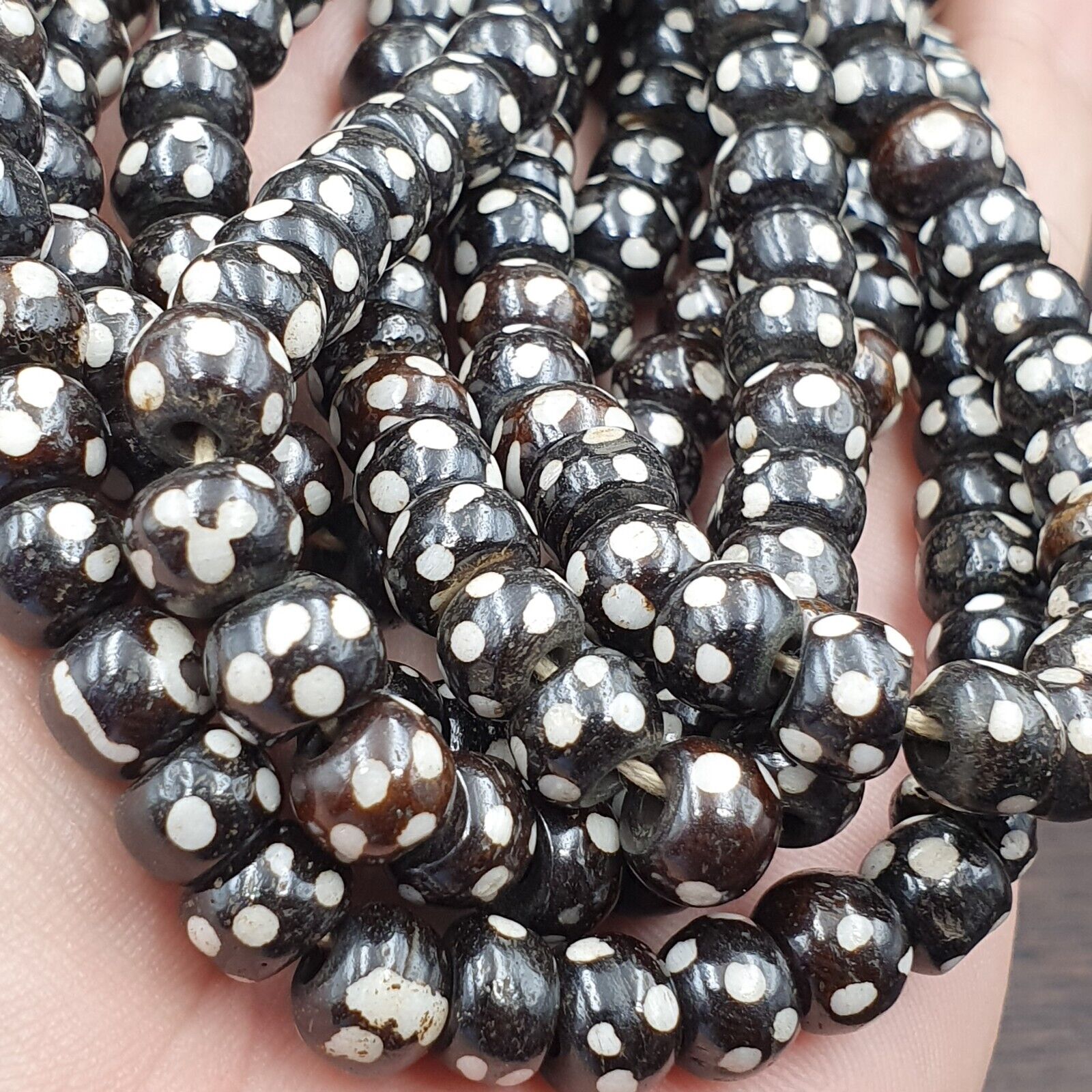 Lot 3 Old Tibetan Carving Yak Bone Necklace Tribal Decorated Beads Strands #B9