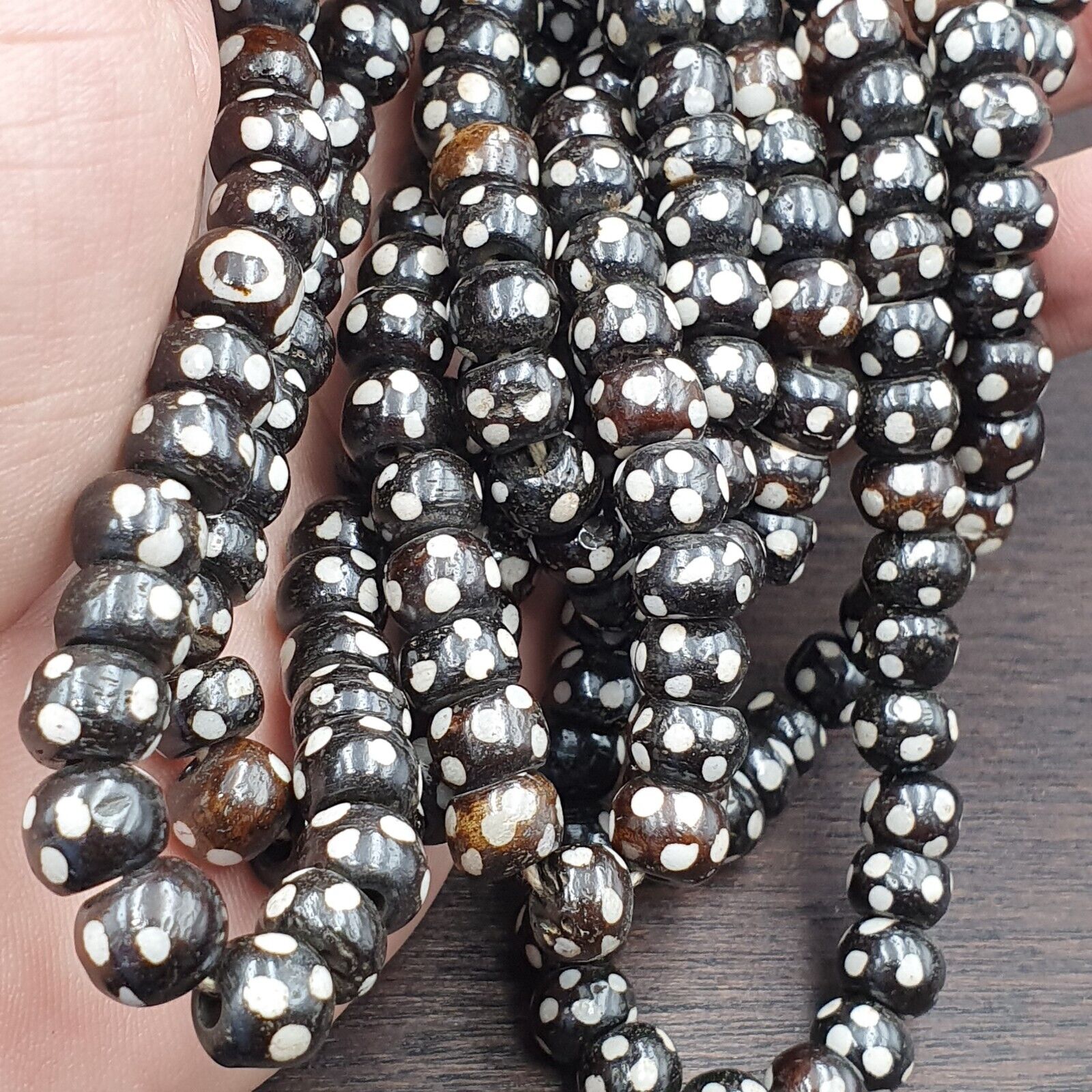 Lot 3 Old Tibetan Carving Yak Bone Necklace Tribal Decorated Beads Strands #B9