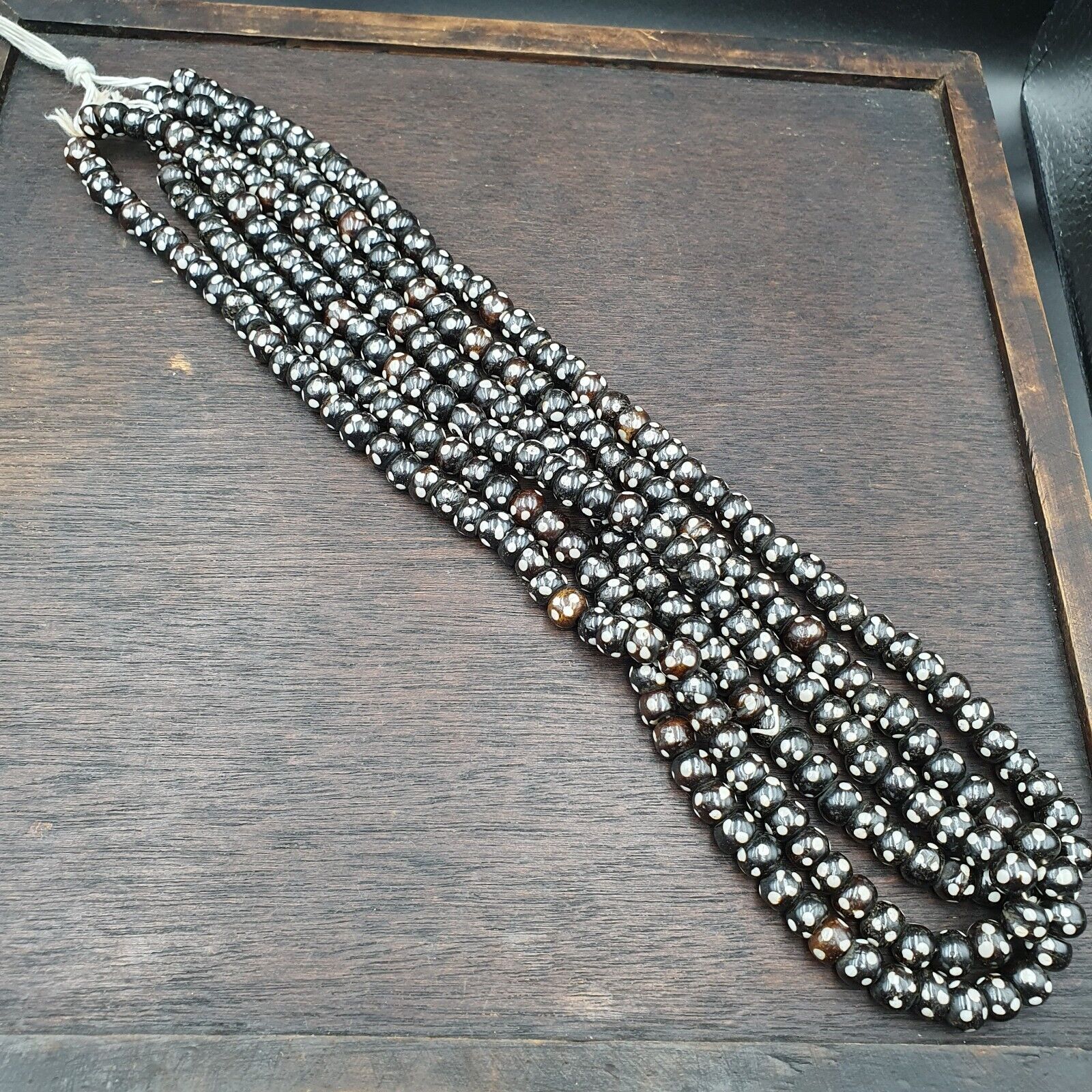 Lot 3 Old Tibetan Carving Yak Bone Necklace Tribal Decorated Beads Strands #B9