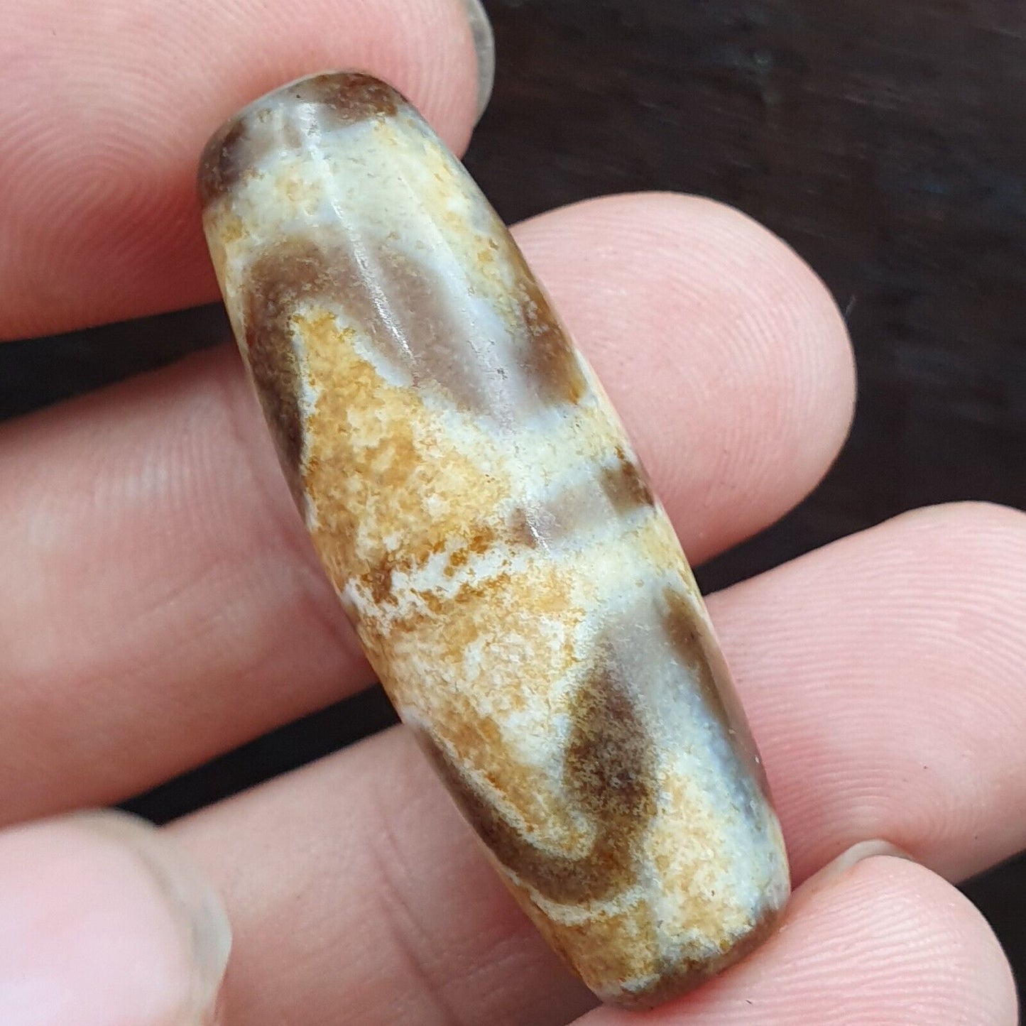 西藏牛肚古董天珠老護身符瑪瑙稀有圖案西藏天珠吊墜