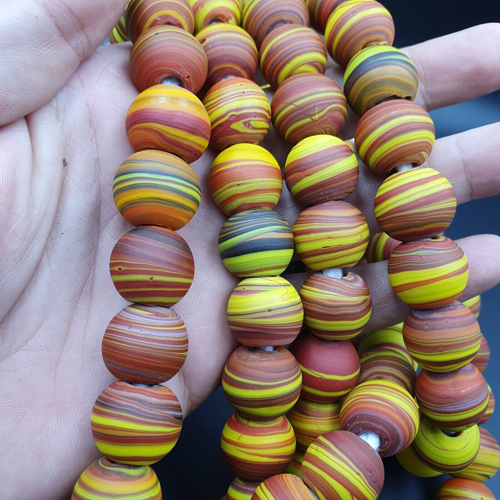 Vintage GLASS Traded glass Beads / Beaded long Necklace 17-18mm Big Size Beads