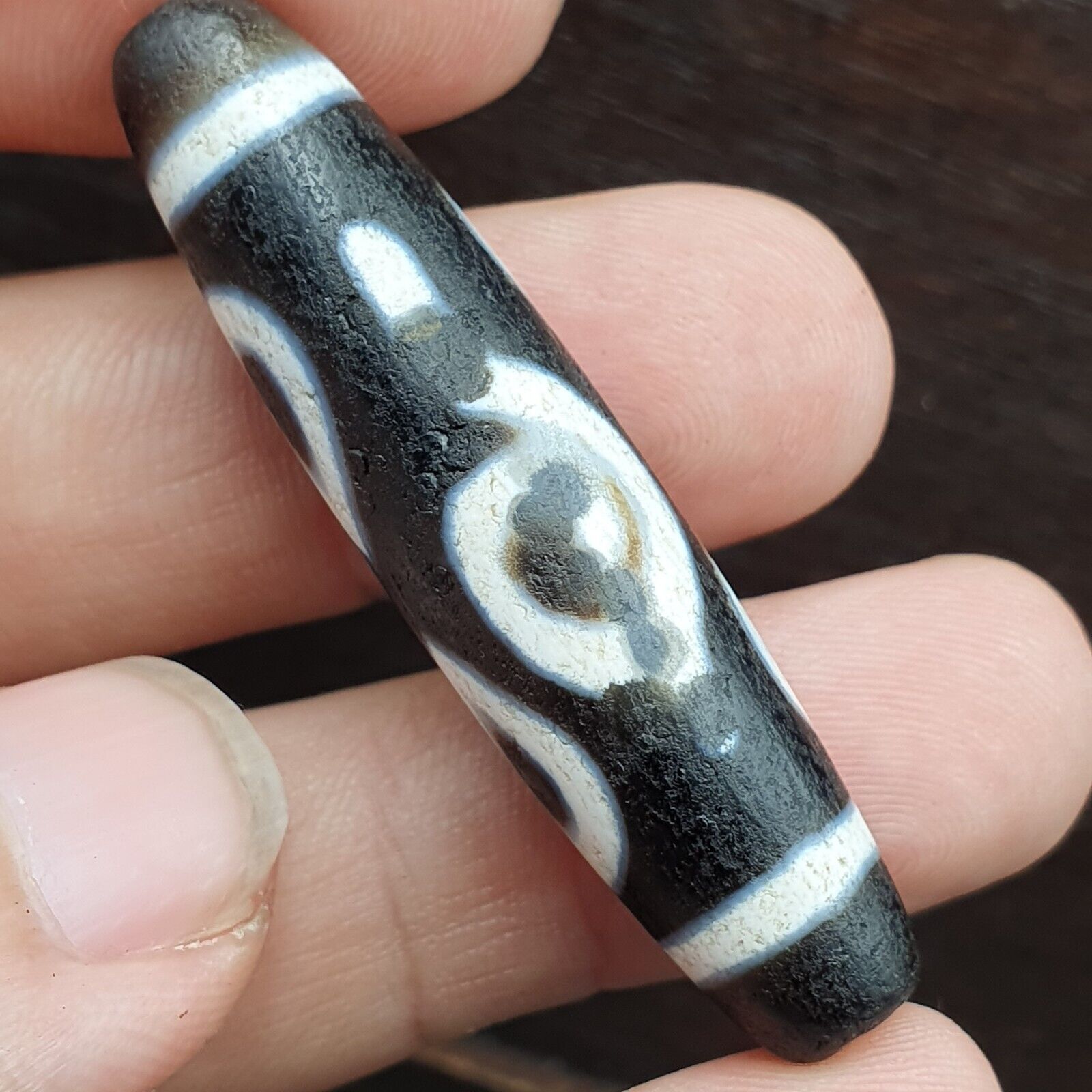 Tibetan 4 Eyes Antique dzi bead old amulet Agate rare Pattern Tibet gzi pendant