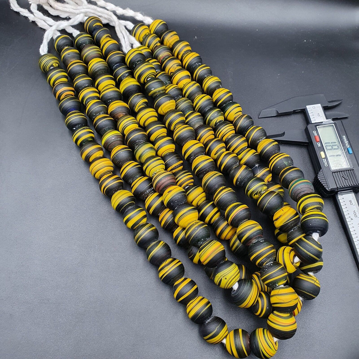 East Oasis Vintage Zebra Glass Bead Necklace - 35 Big Beads Multicolour Strand