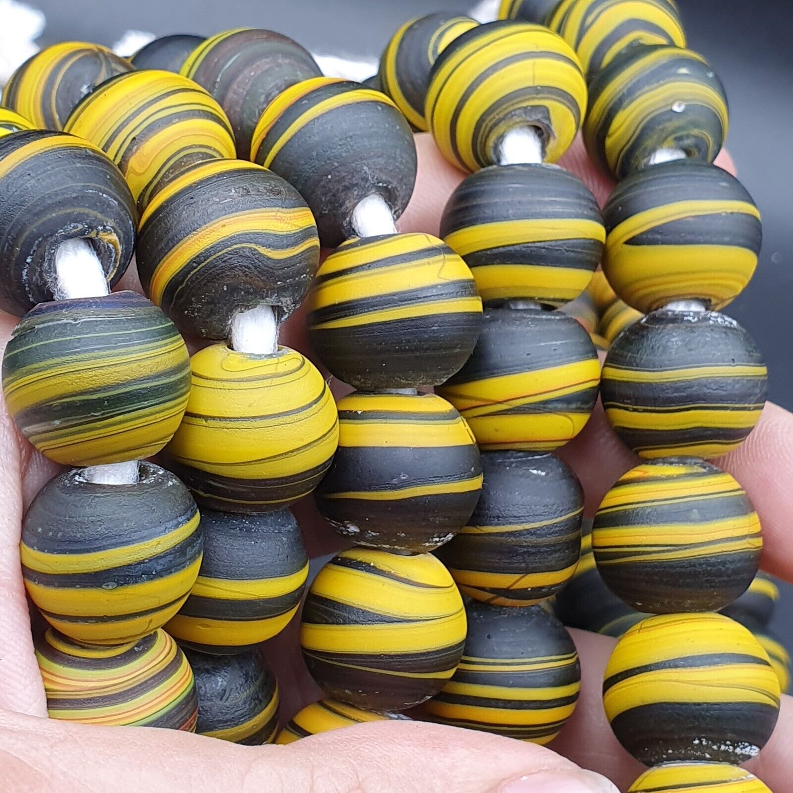 Vintage GLASS Traded glass Beads / Beaded long Necklace 17-18mm Big Size Beads