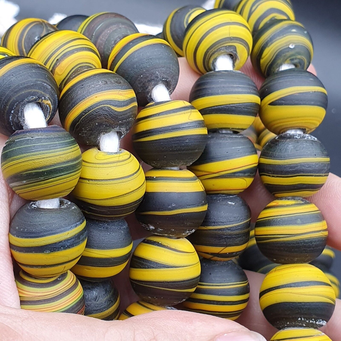 Vintage GLASS Traded glass Beads / Beaded long Necklace 17-18mm Big Size Beads