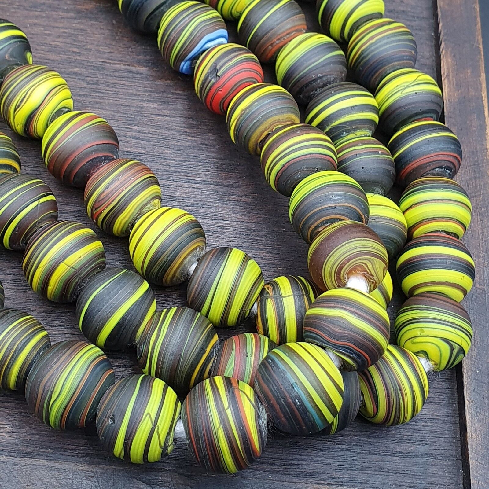 Vintage GLASS Traded glass Beads / Beaded long Necklace 17mm Big Size Beads