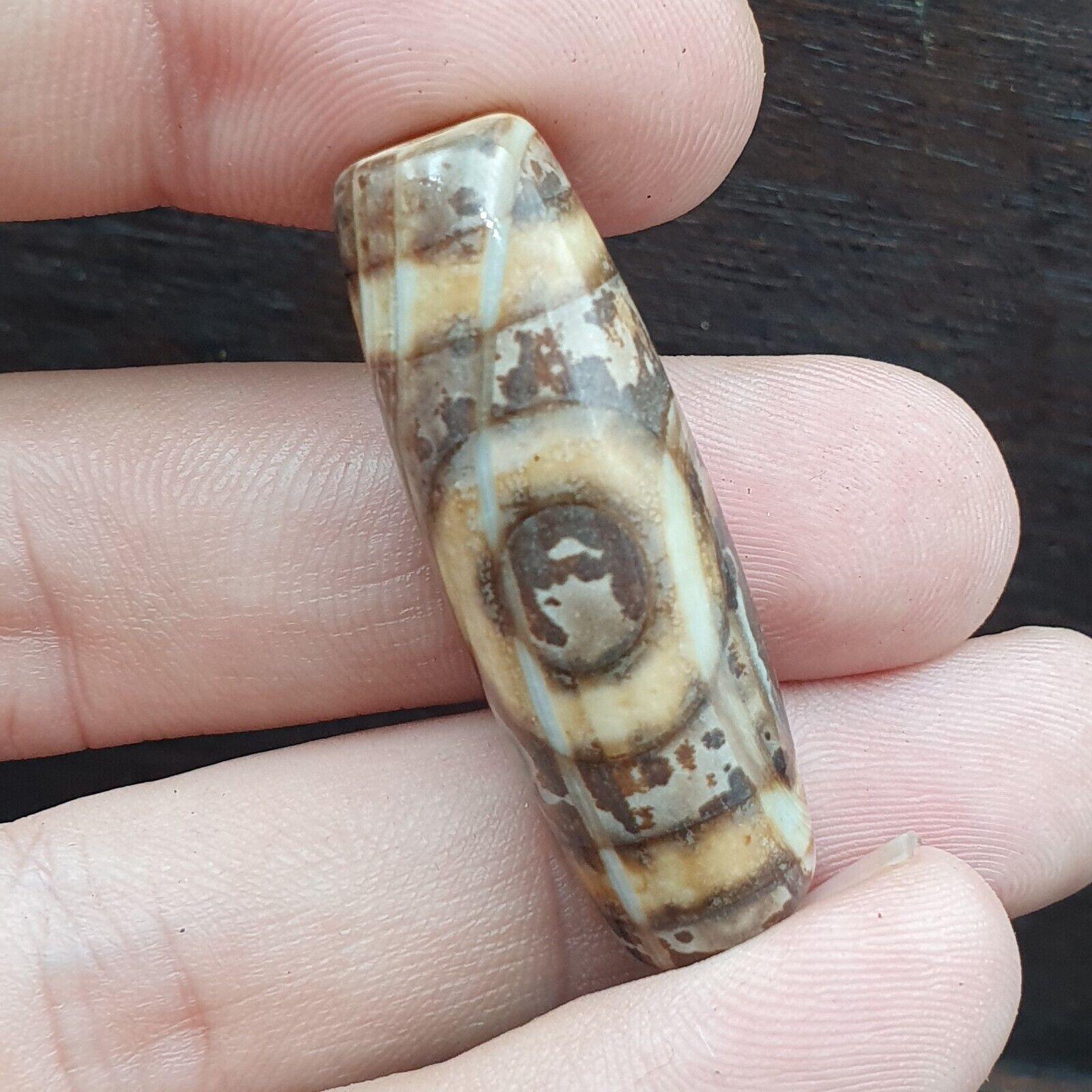 Rare Rusted Old Indo Tibetan Agate 2 Eye Agate stone Dzi Decorated Bead Amulet