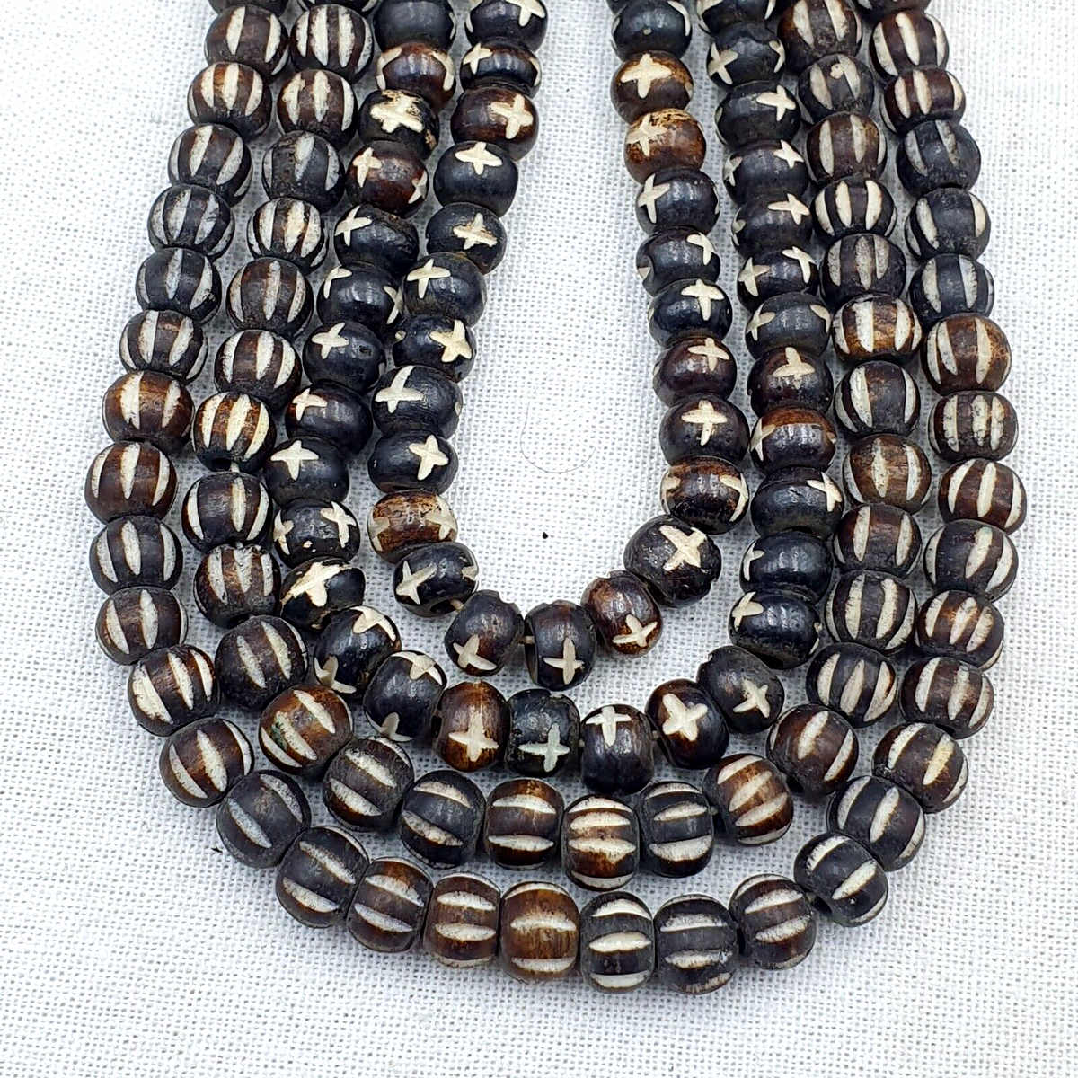 Lot 2 Old Tibetan Chinese Carved Necklace Tribal Carving Beads Strands #B13