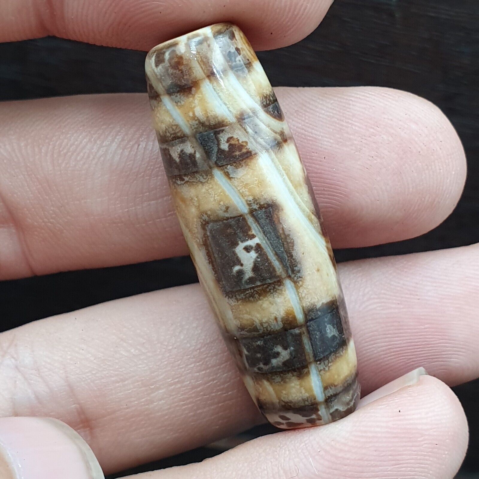 Rare Rusted Old Indo Tibetan Agate 2 Eye Agate stone Dzi Decorated Bead Amulet