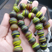 East Oasis Vintage Zebra Glass Trade Bead Necklace - 17mm Big Size Full Strand