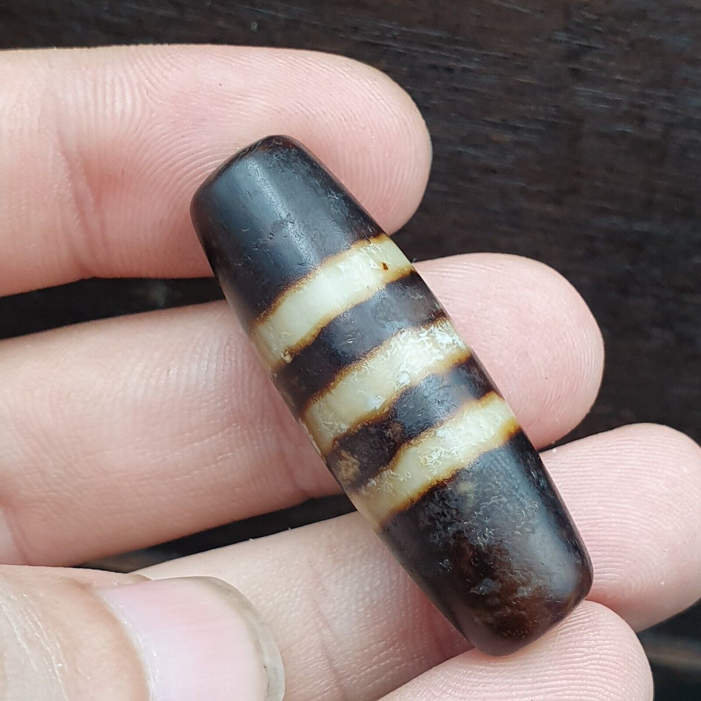 復古老印藏 3 行瑪瑙眼石珠護身符