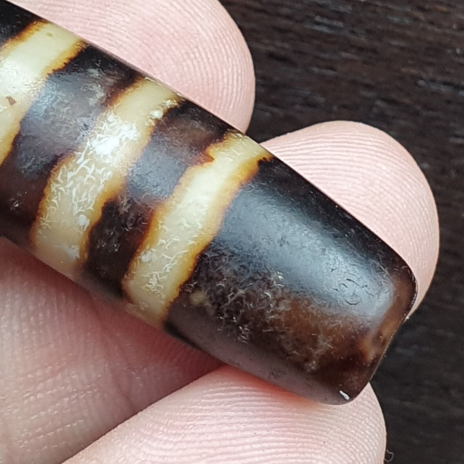 Vintage Old Indo Tibetan 3 Lines Agate Eye stone Bead Amulet