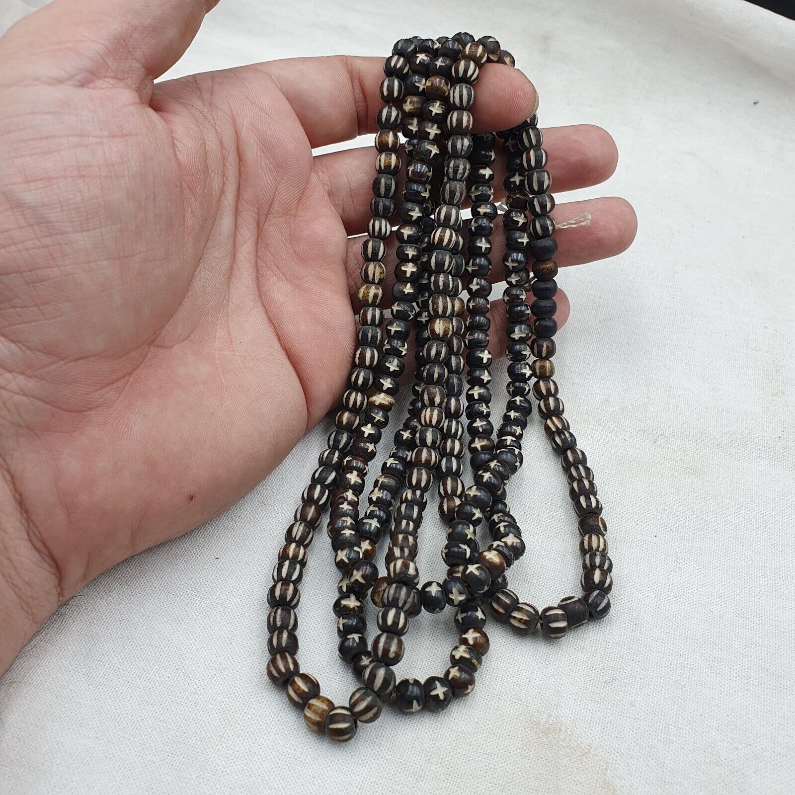 Lot 2 Old Tibetan Chinese Carved Necklace Tribal Carving Beads Strands #B13