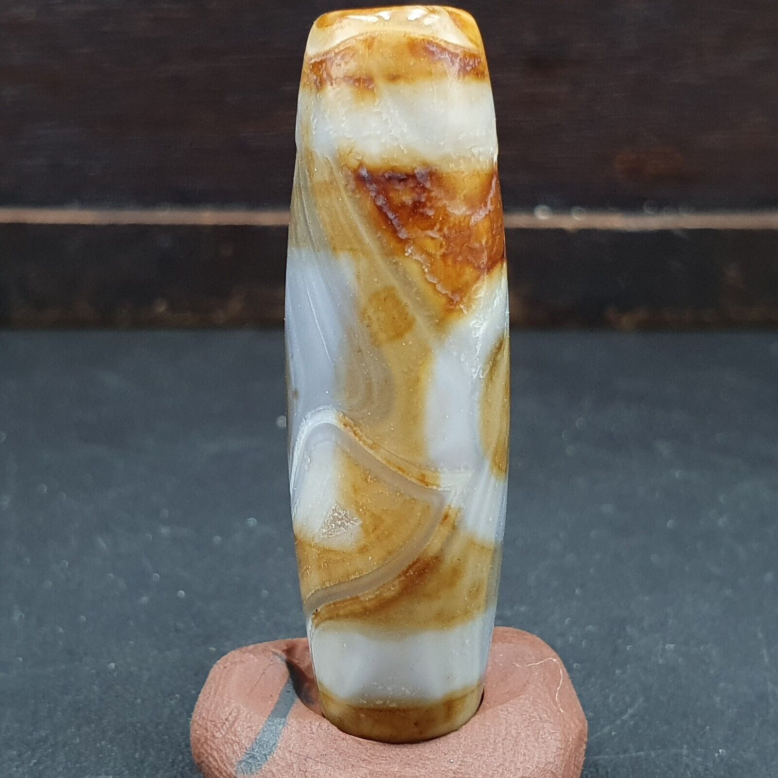 Rare Agate Old Indo Tibetan Agate 2 Eye Agate stone Dzi Decorated Bead Amulet