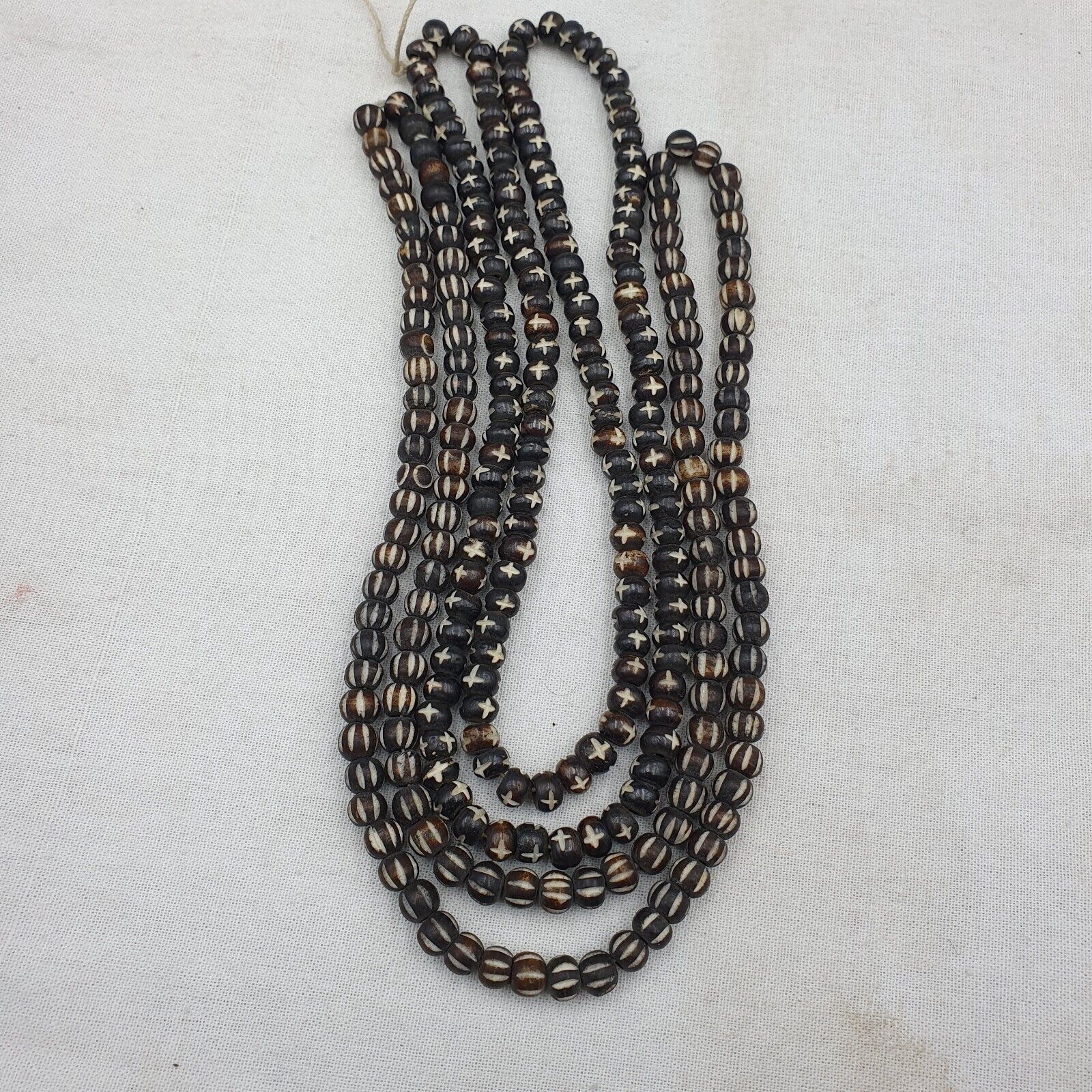 Lot 2 Old Tibetan Chinese Carved Necklace Tribal Carving Beads Strands #B13