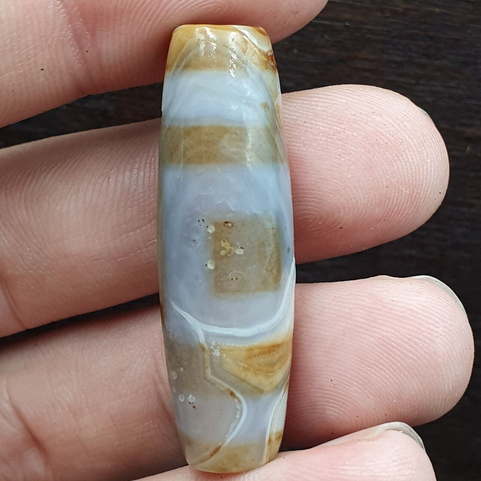Rare Agate Old Indo Tibetan Agate 2 Eye Agate stone Dzi Decorated Bead Amulet