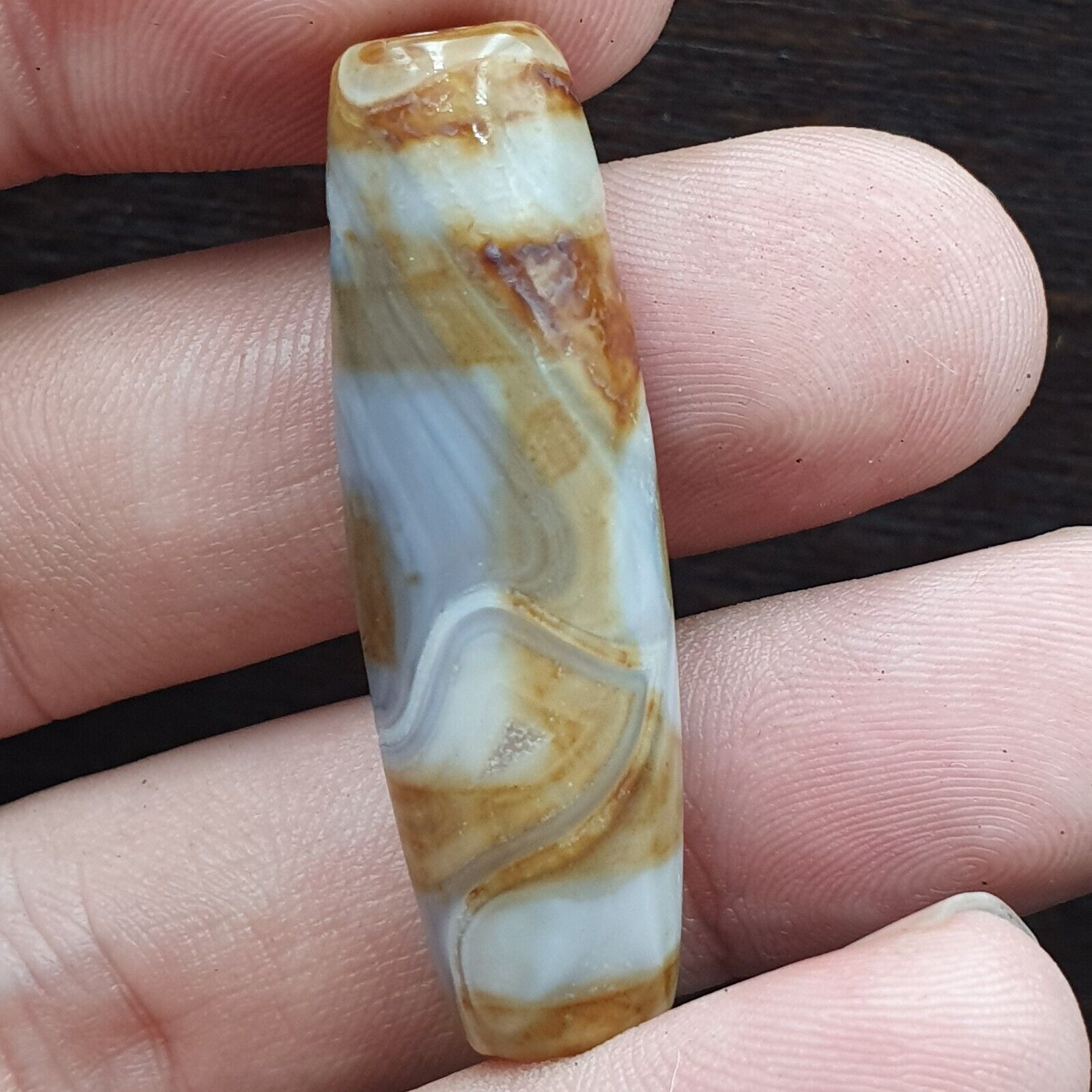 Rare Agate Old Indo Tibetan Agate 2 Eye Agate stone Dzi Decorated Bead Amulet