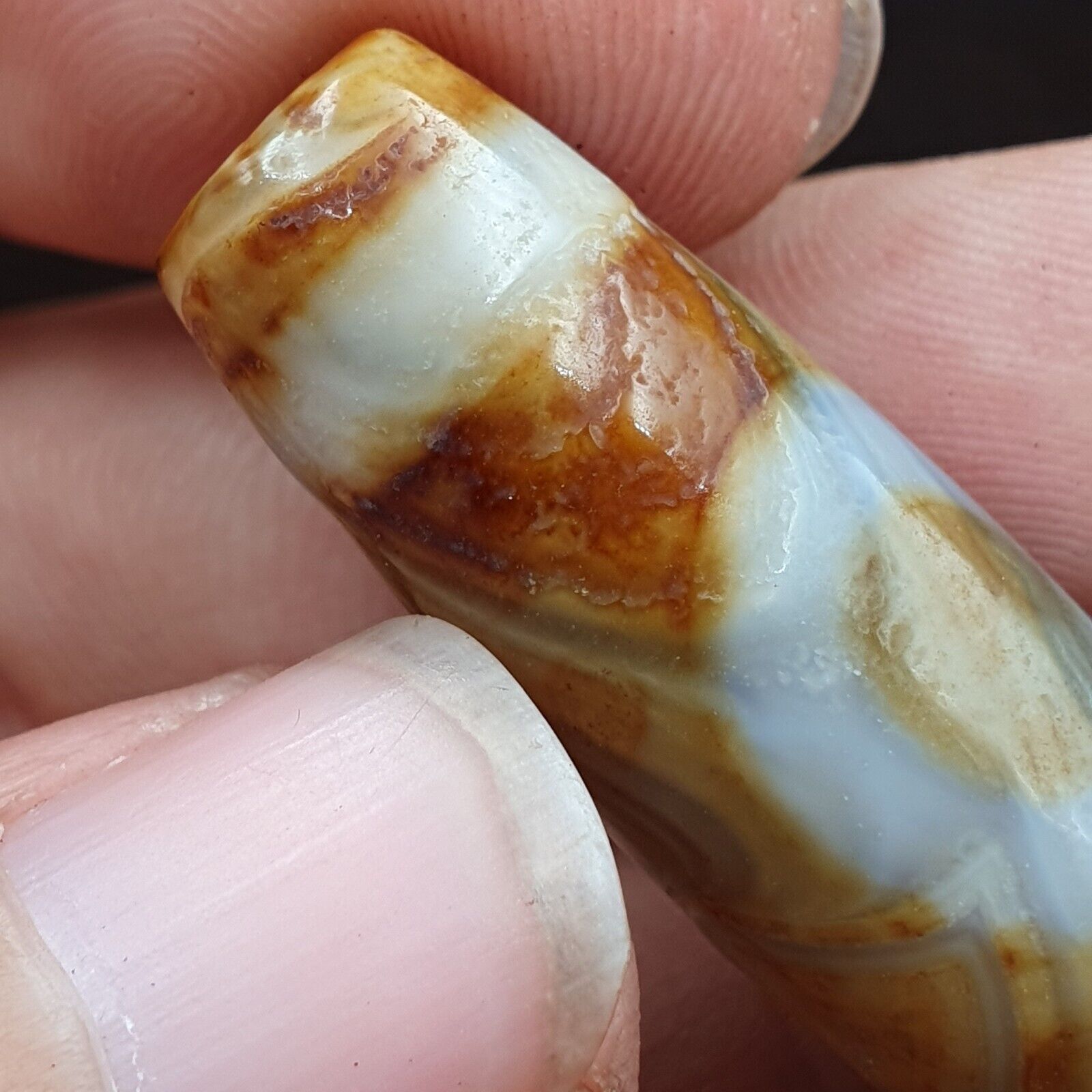 Rare Agate Old Indo Tibetan Agate 2 Eye Agate stone Dzi Decorated Bead Amulet