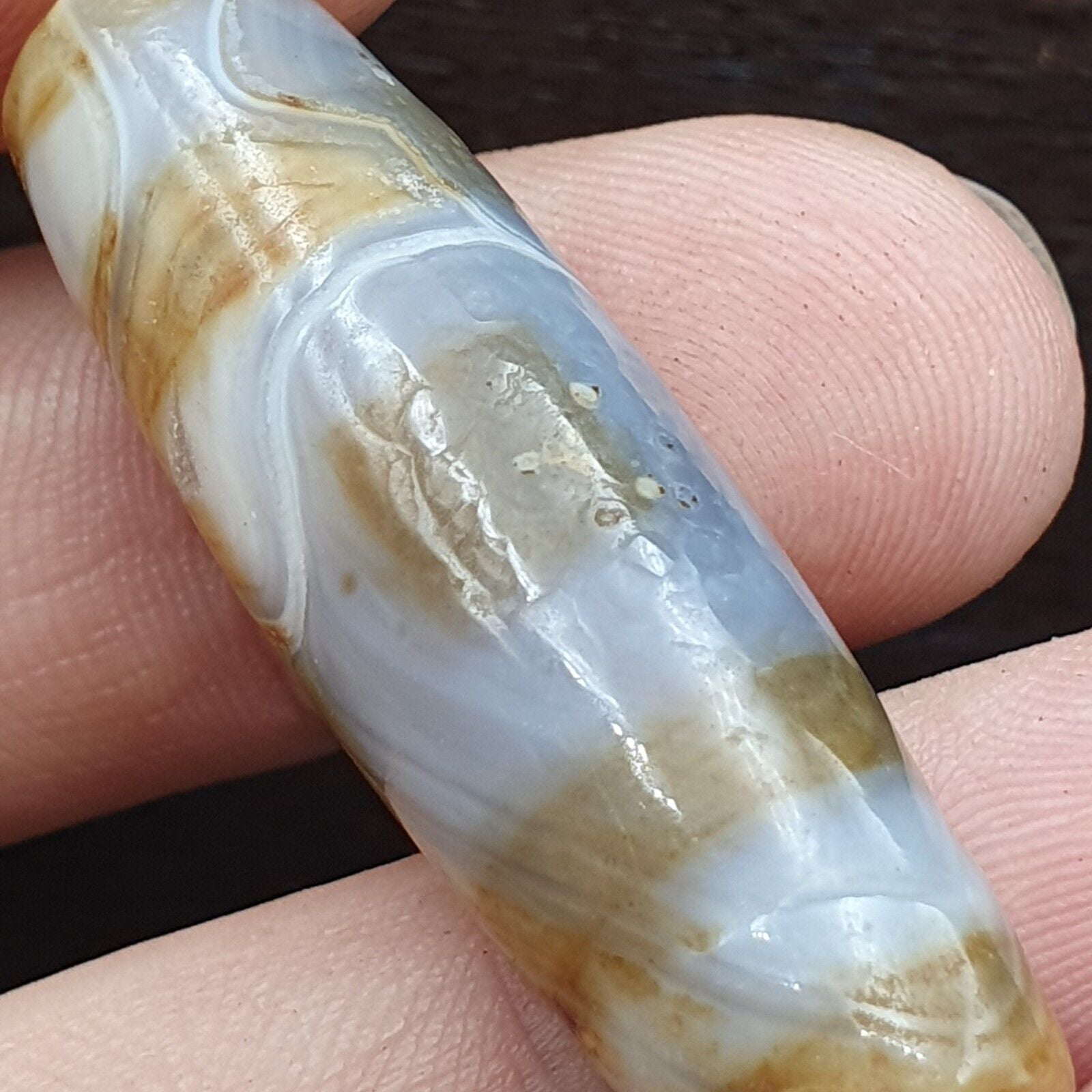 Rare Agate Old Indo Tibetan Agate 2 Eye Agate stone Dzi Decorated Bead Amulet