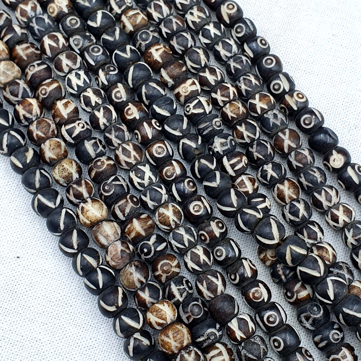 Lot 5 Old Tibetan Chinese Carved Necklace Tribal Carving Beads Strands #B12