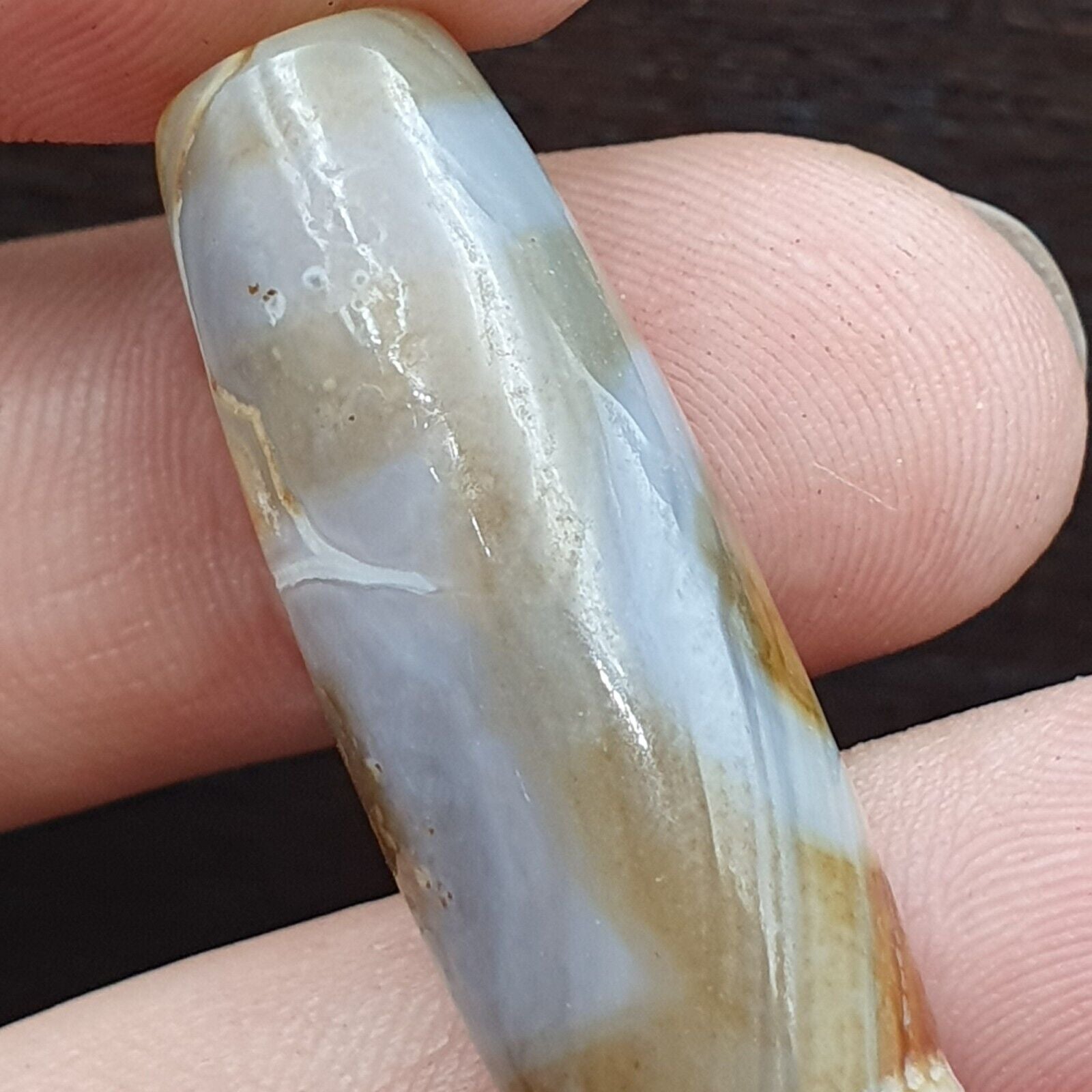 Rare Agate Old Indo Tibetan Agate 2 Eye Agate stone Dzi Decorated Bead Amulet