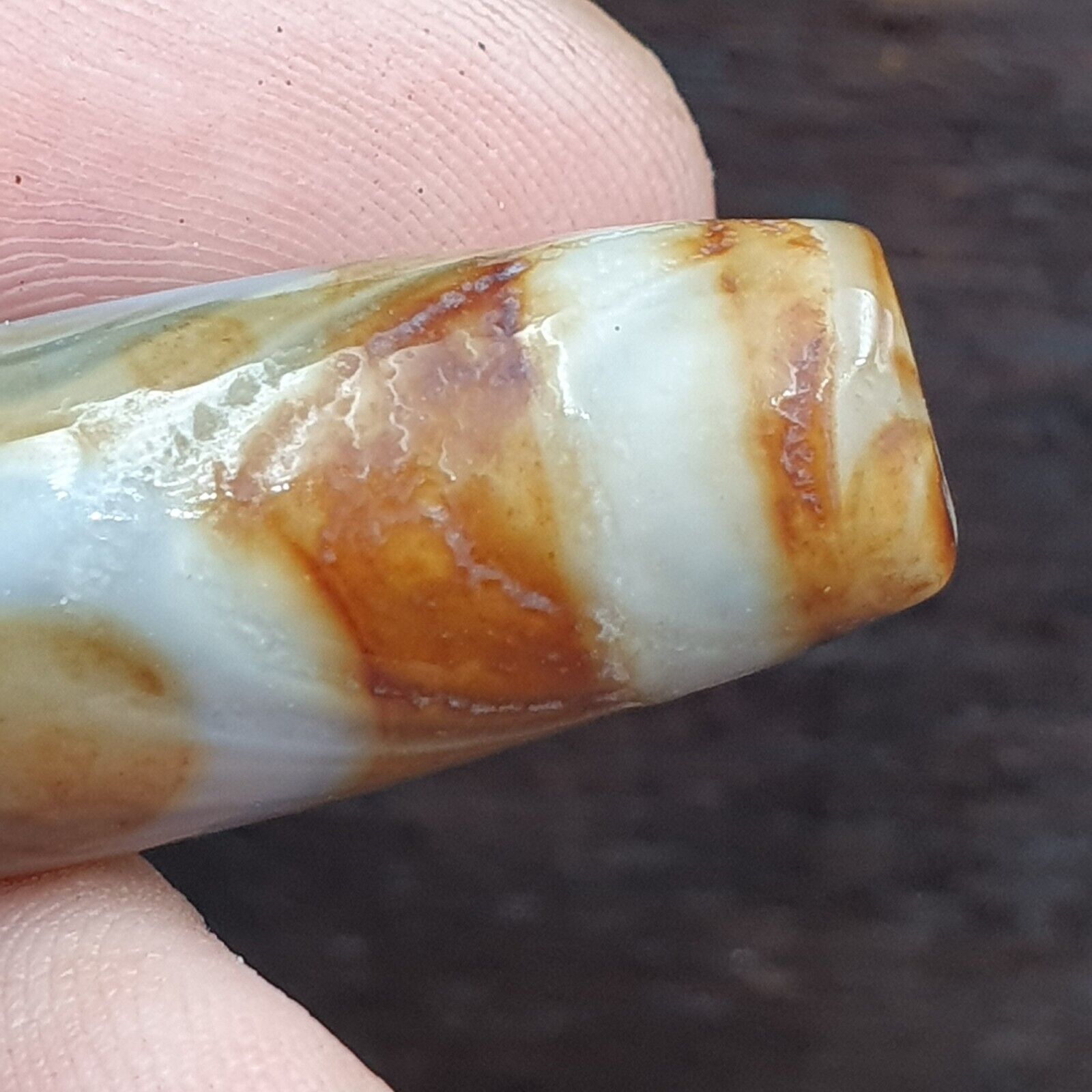Rare Agate Old Indo Tibetan Agate 2 Eye Agate stone Dzi Decorated Bead Amulet