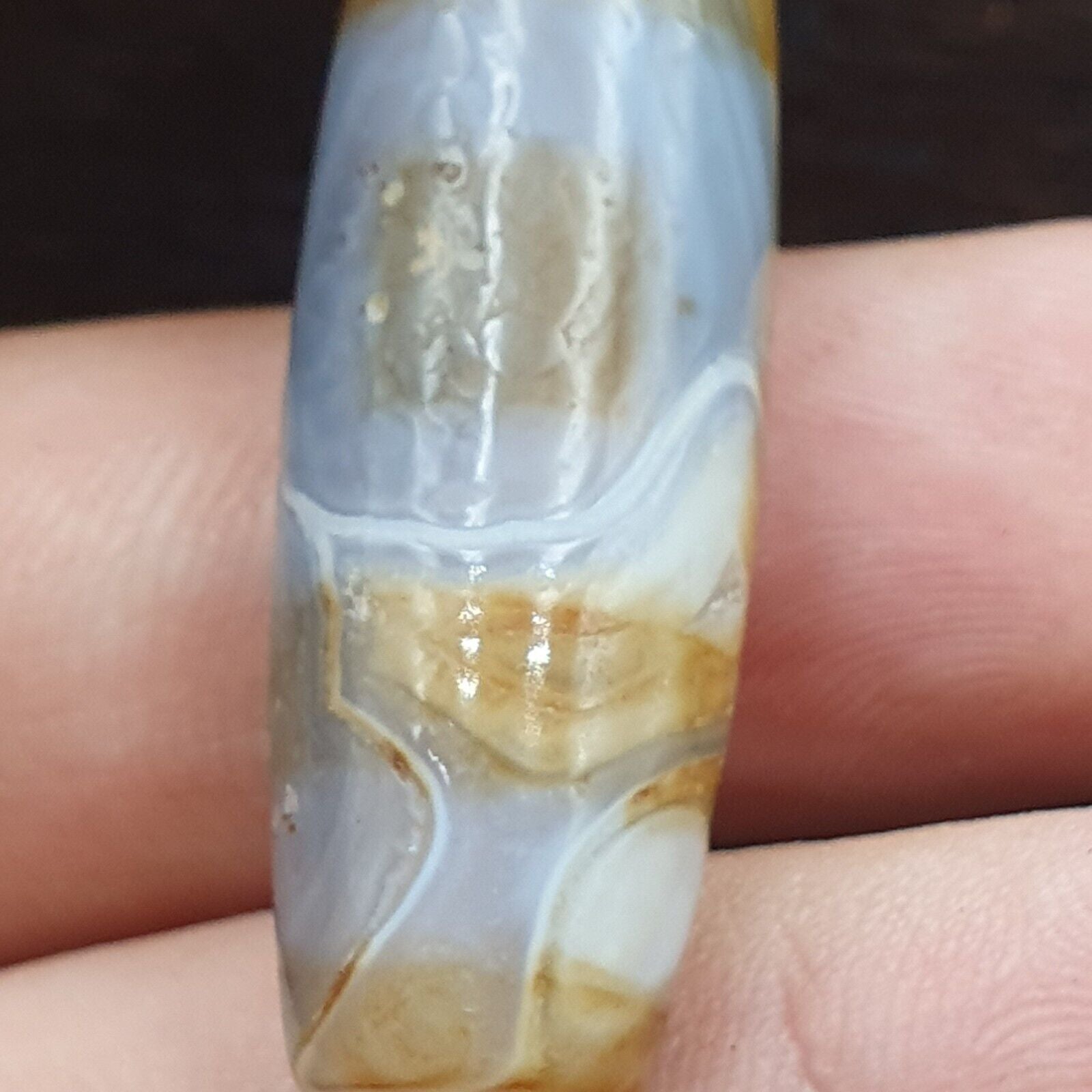 Rare Agate Old Indo Tibetan Agate 2 Eye Agate stone Dzi Decorated Bead Amulet