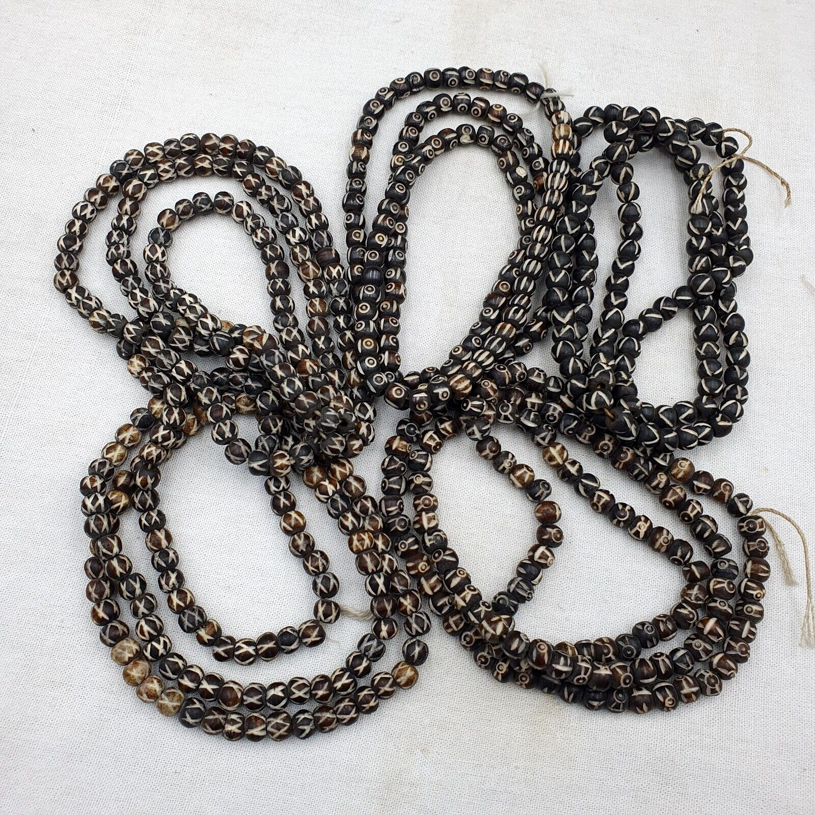 Lot 5 Old Tibetan Chinese Carved Necklace Tribal Carving Beads Strands #B12
