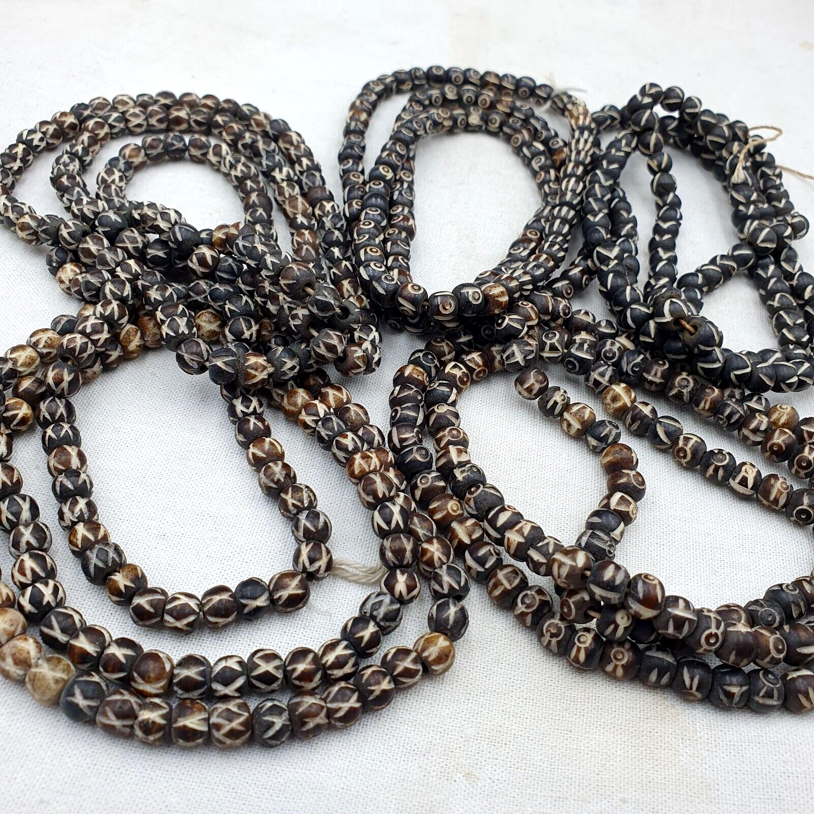 Lot 5 Old Tibetan Chinese Carved Necklace Tribal Carving Beads Strands #B12