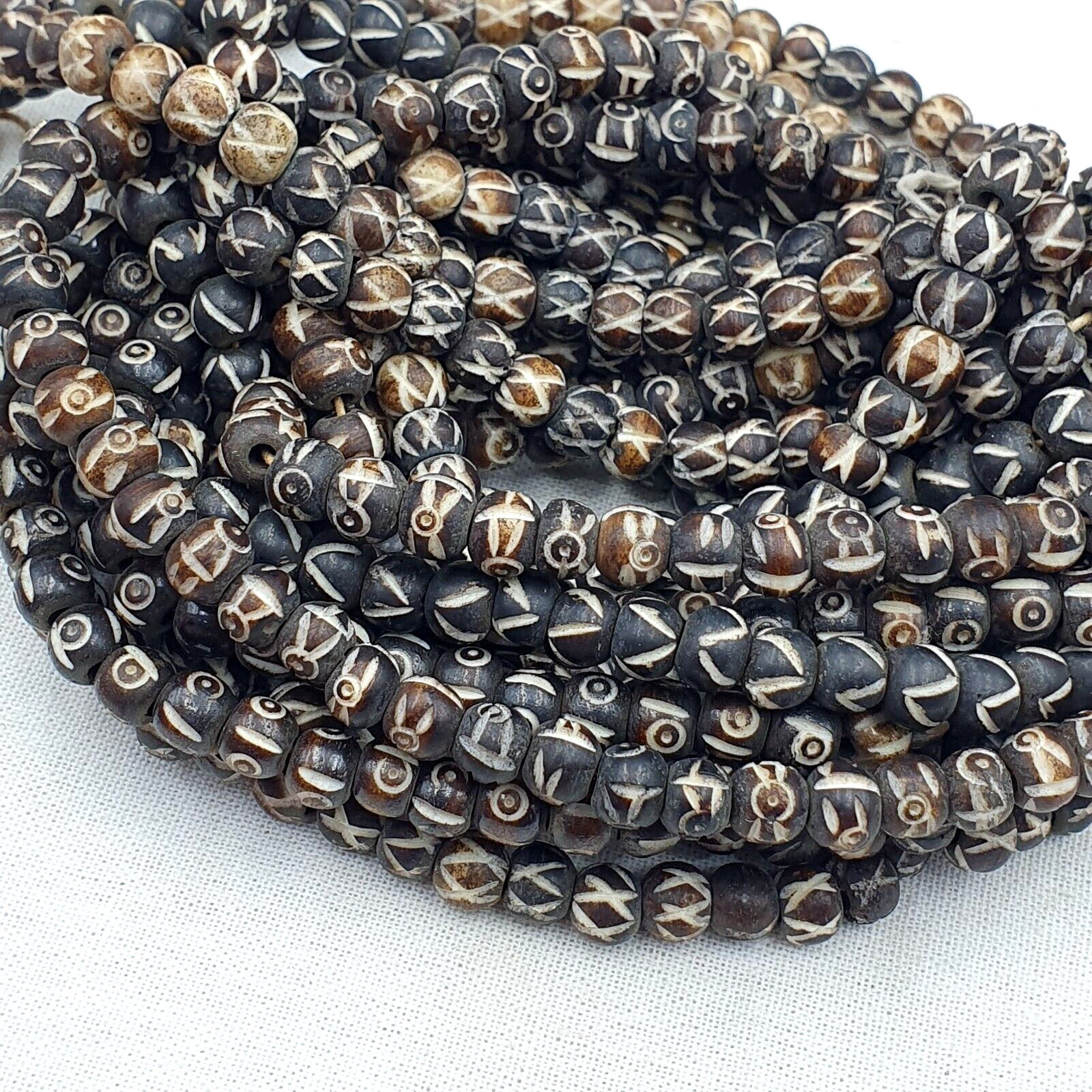 Lot 5 Old Tibetan Chinese Carved Necklace Tribal Carving Beads Strands #B12