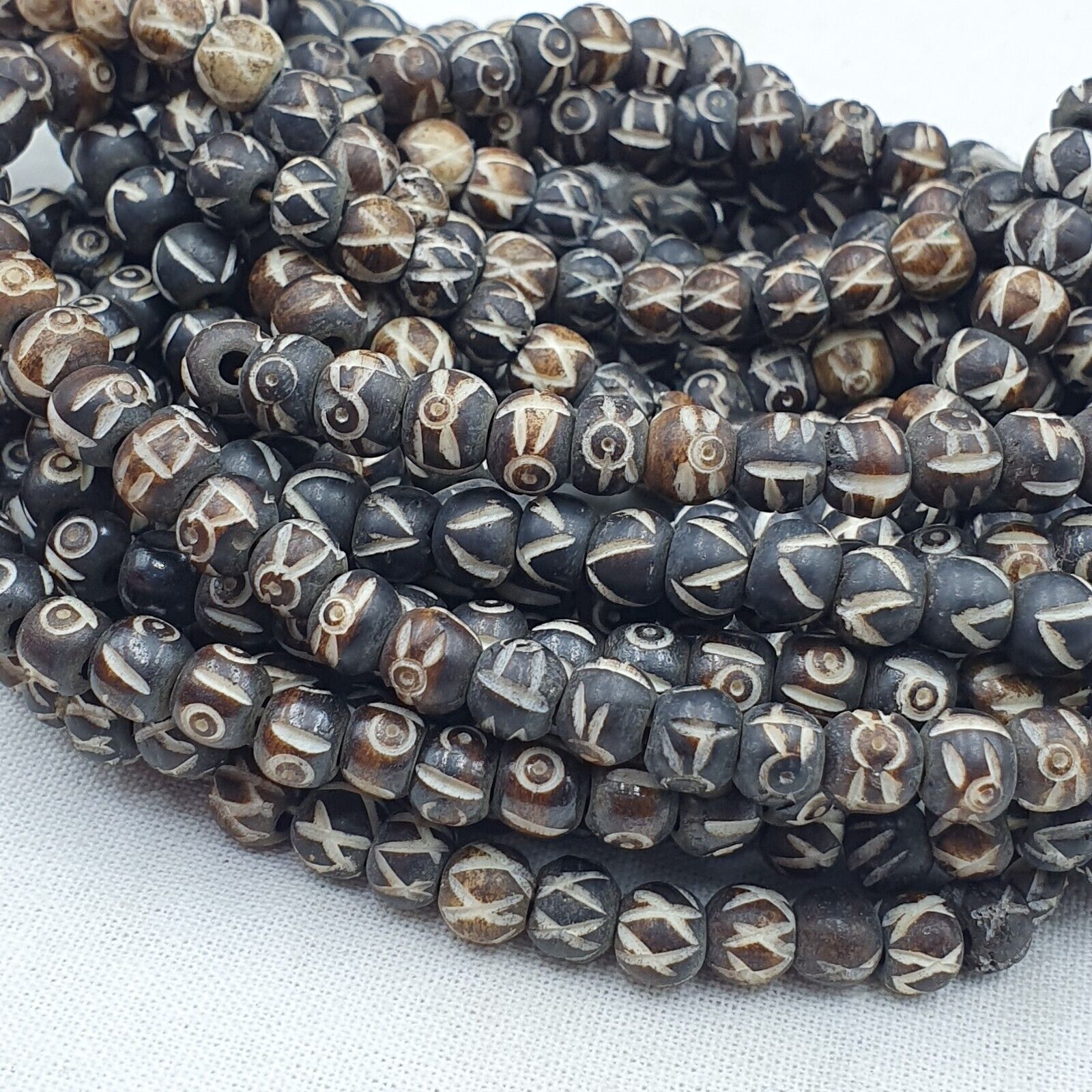 Lot 5 Old Tibetan Chinese Carved Necklace Tribal Carving Beads Strands #B12