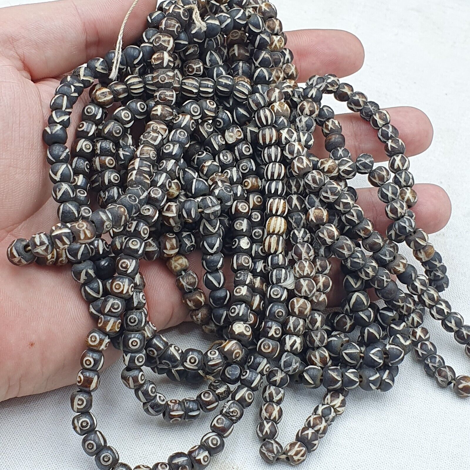 Lot 5 Old Tibetan Chinese Carved Necklace Tribal Carving Beads Strands #B12