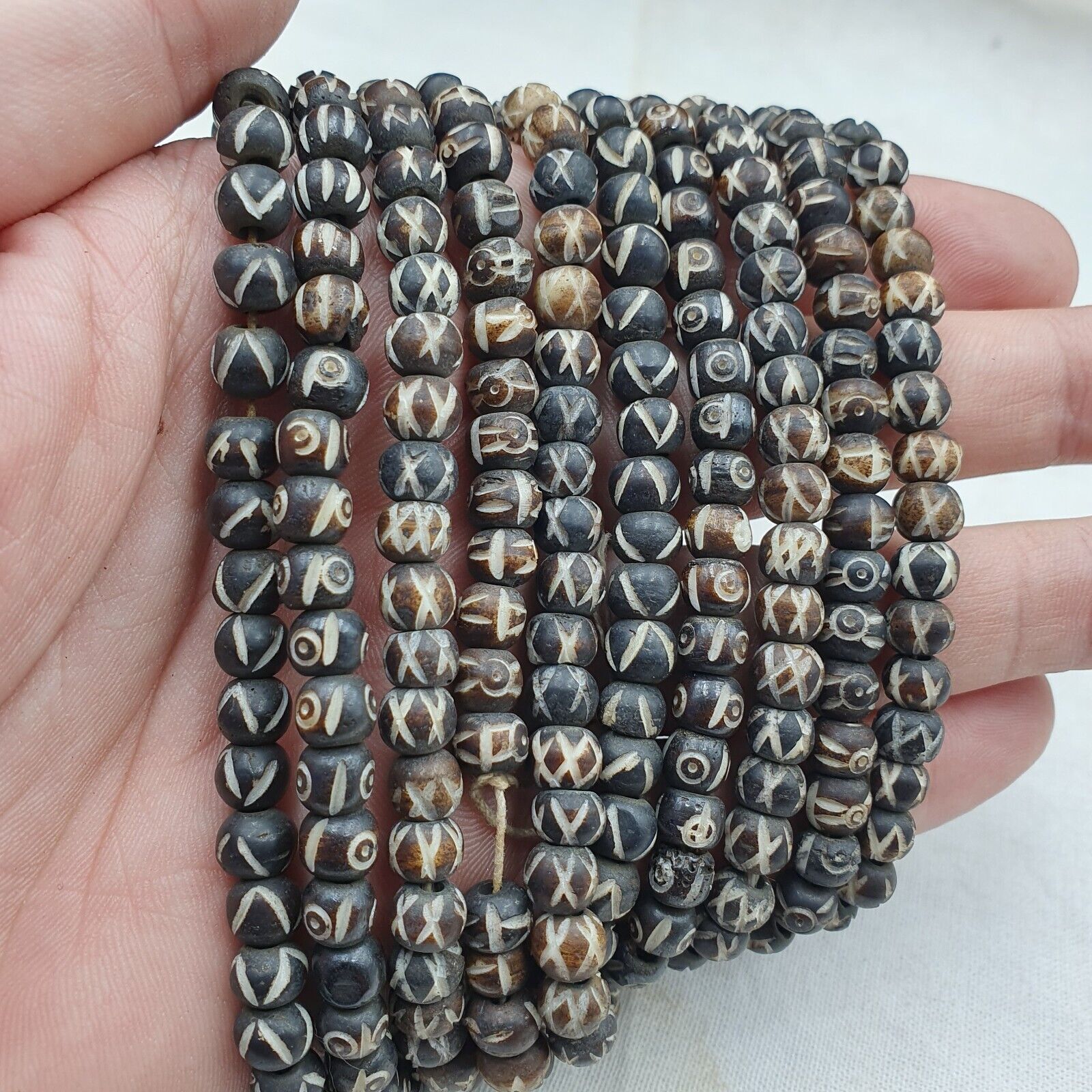 Lot 5 Old Tibetan Chinese Carved Necklace Tribal Carving Beads Strands #B12