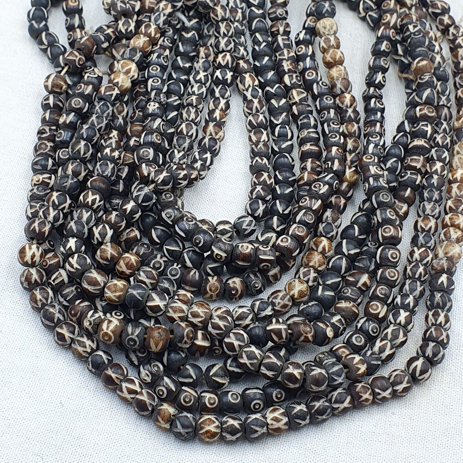 Lot 5 Old Tibetan Chinese Carved Necklace Tribal Carving Beads Strands #B12